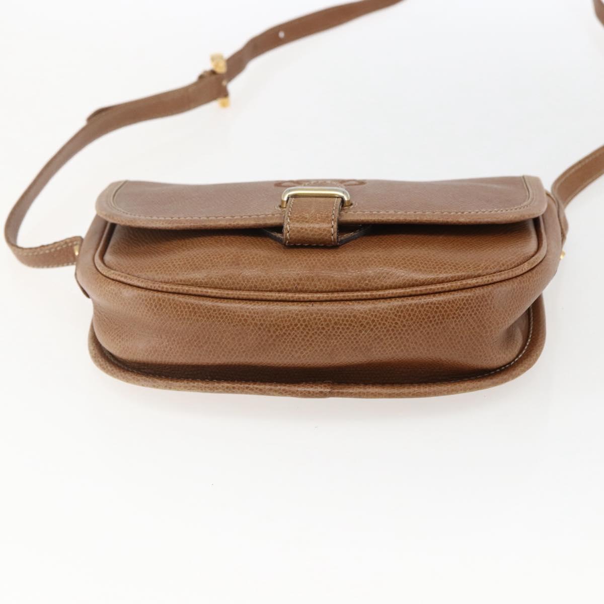 LOEWE Anagram Shoulder Bag Leather Brown Gold Auth 173554