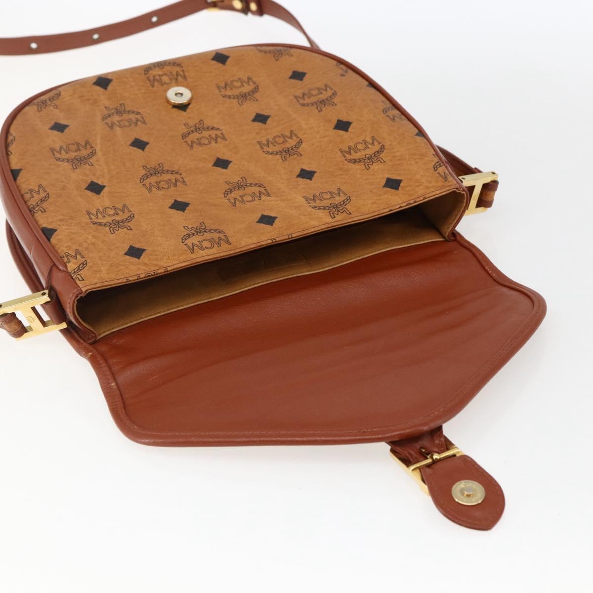 MCM Vicetos Logogram Shoulder Bag PVC Leather Brown Gold Auth 173556