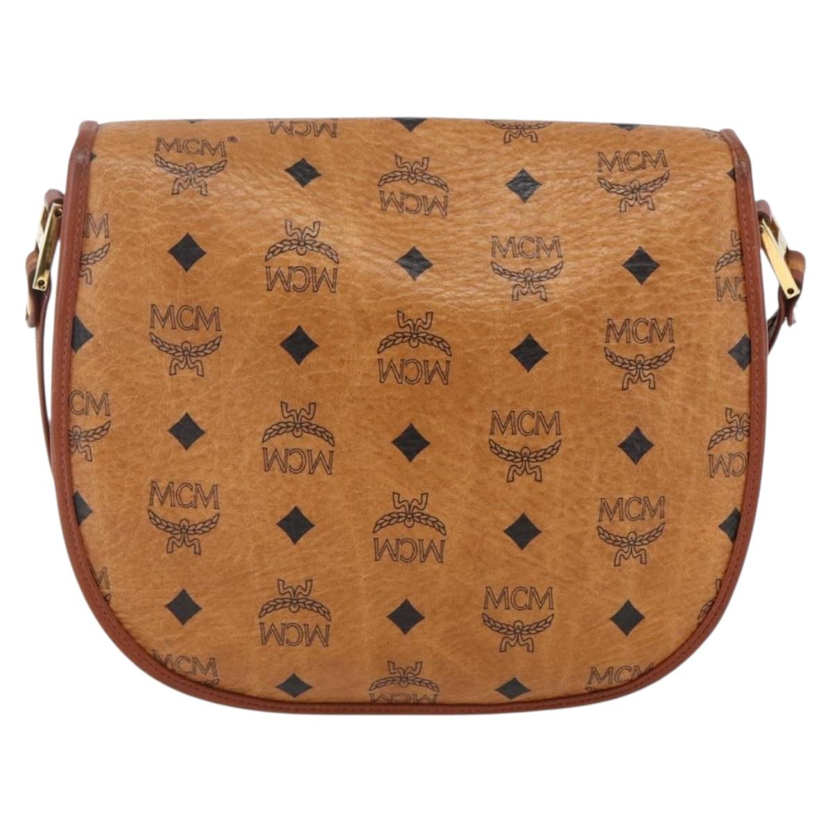 MCM Vicetos Logogram Shoulder Bag PVC Leather Brown Gold Auth 173556