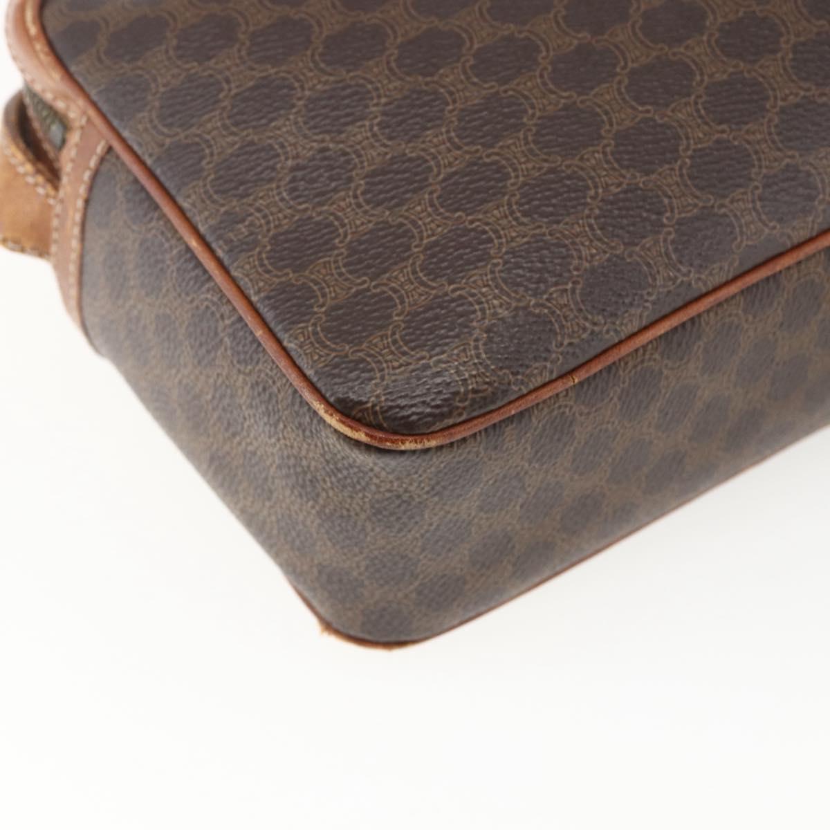 CELINE Macadam Canvas Shoulder Bag PVC Leather Brown Gold Auth 173557