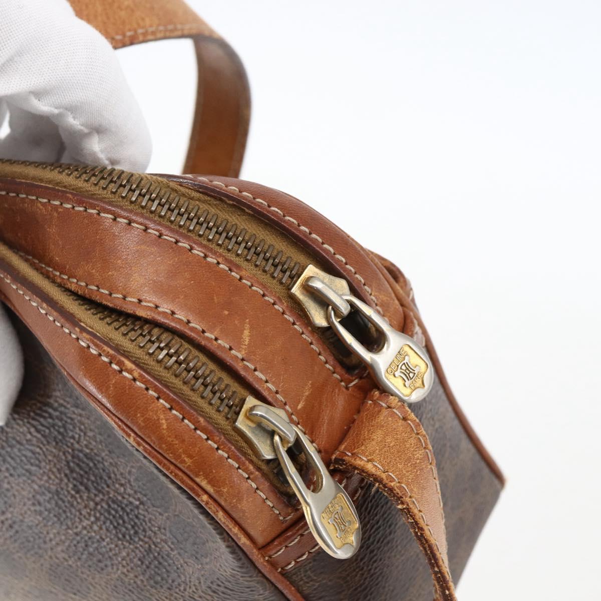 CELINE Macadam Canvas Shoulder Bag PVC Leather Brown Gold Auth 173557