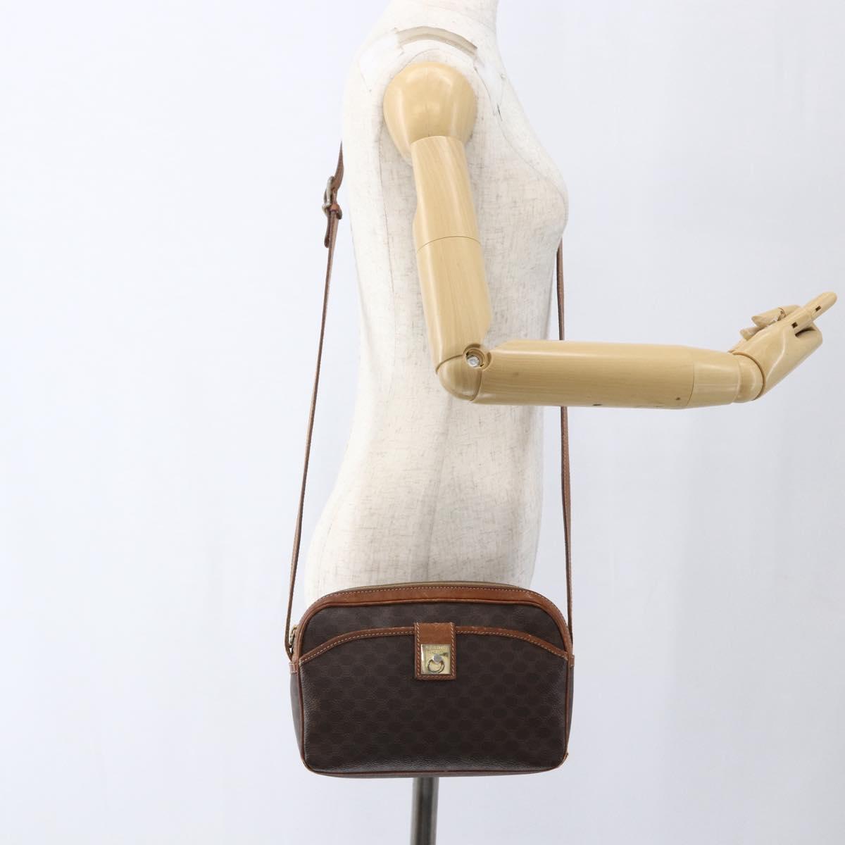 CELINE Macadam Canvas Shoulder Bag PVC Leather Brown Gold Auth 173557