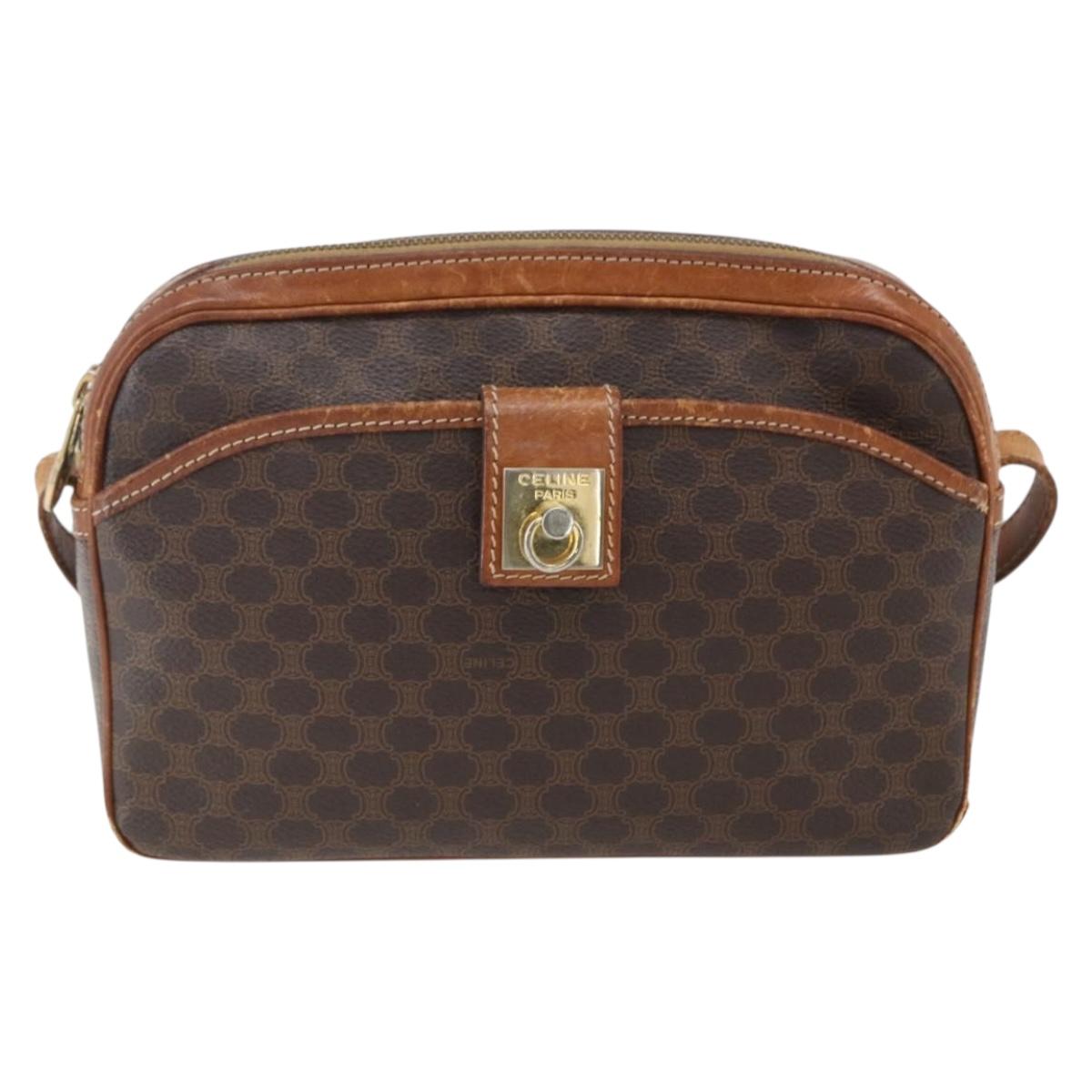 CELINE Macadam Canvas Shoulder Bag PVC Leather Brown Gold Auth 173557