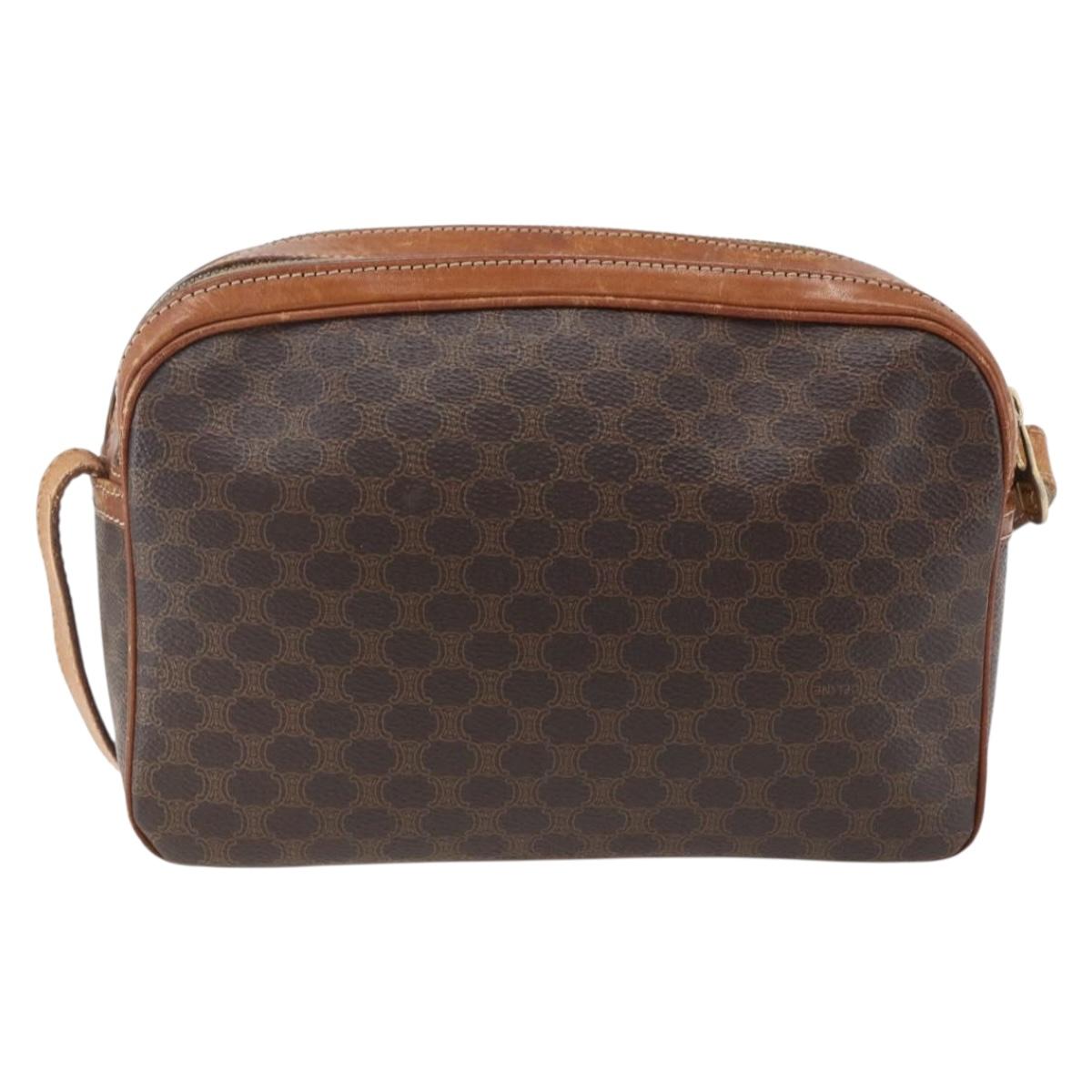 CELINE Macadam Canvas Shoulder Bag PVC Leather Brown Gold Auth 173557