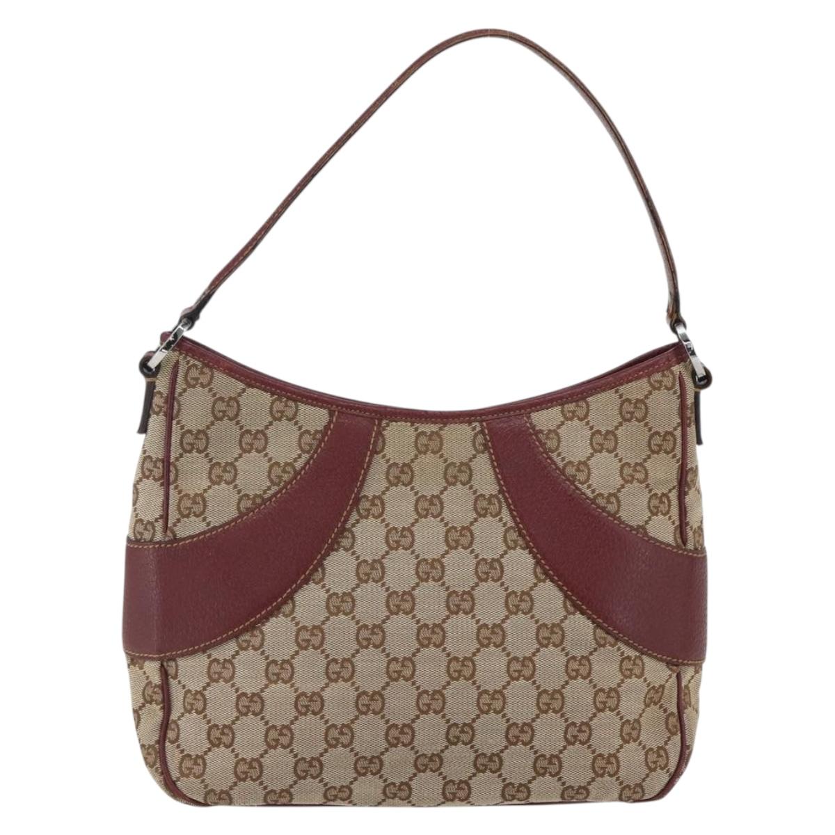 GUCCI GG Canvas Shoulder Bag Beige Gold 113012 Auth 173564