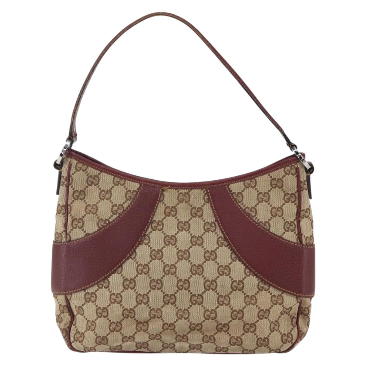 GUCCI GG Canvas Shoulder Bag Beige Gold 113012 Auth 173564