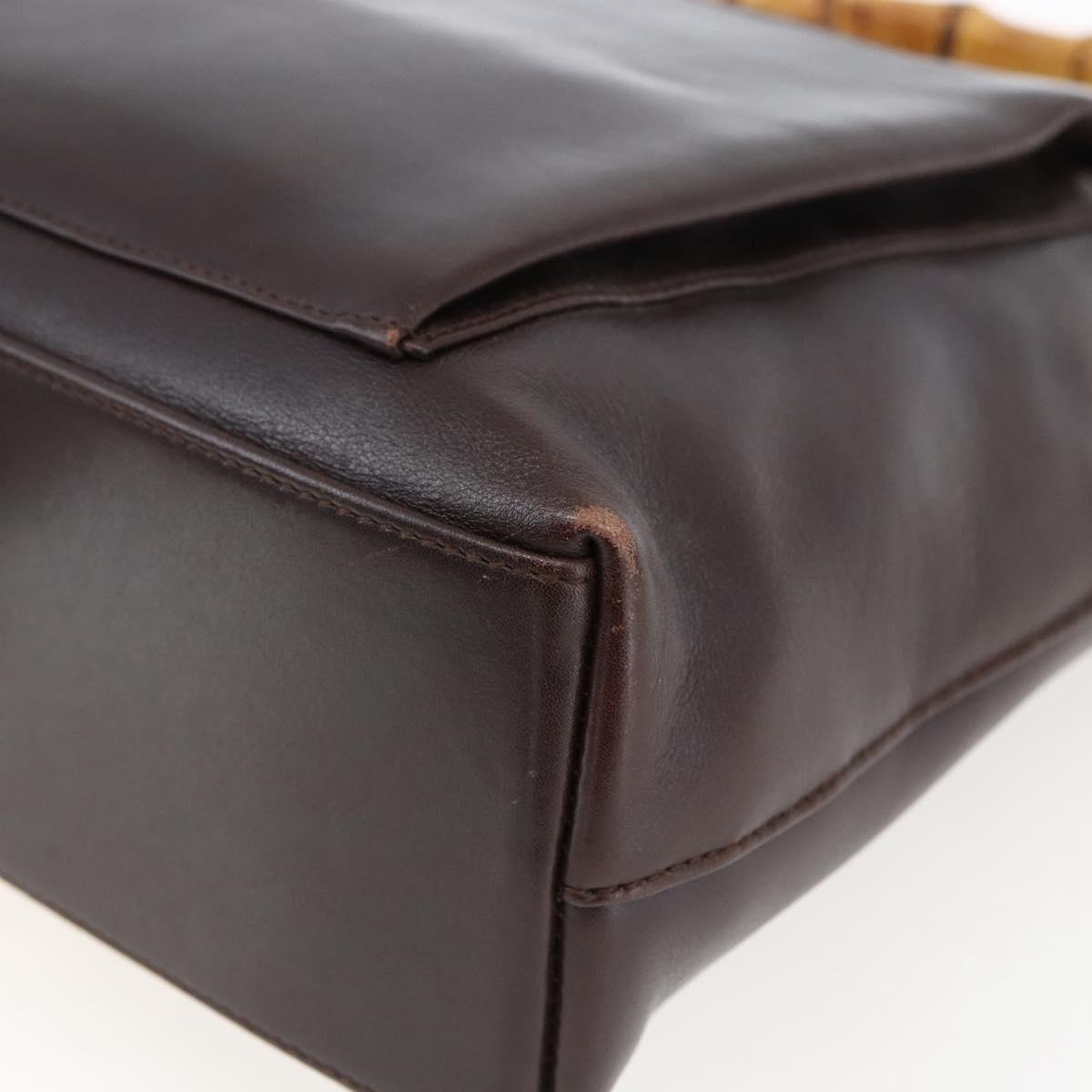 GUCCI Bamboo Hand Bag Leather Dark Brown Gold Auth 173575