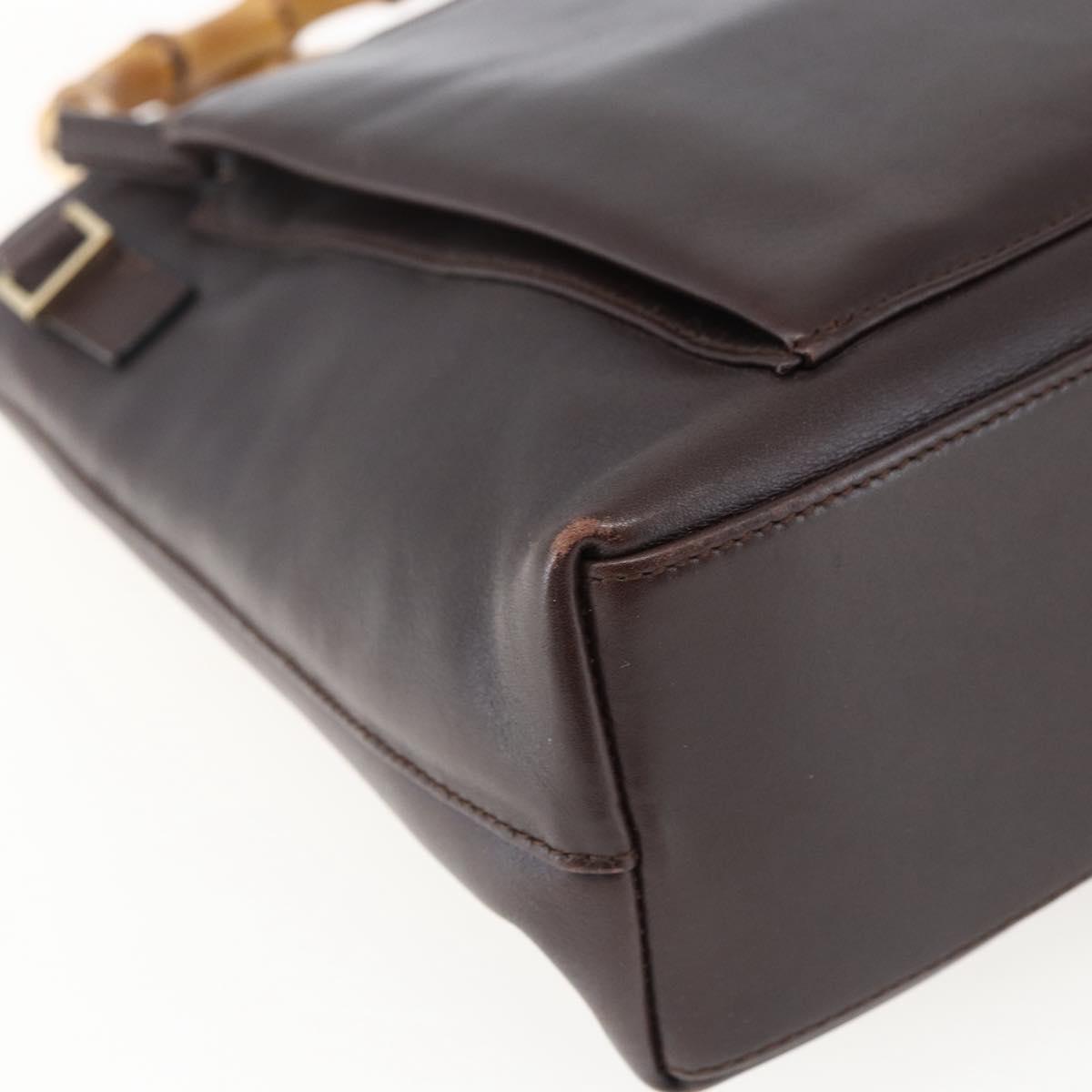 GUCCI Bamboo Hand Bag Leather Dark Brown Gold Auth 173575