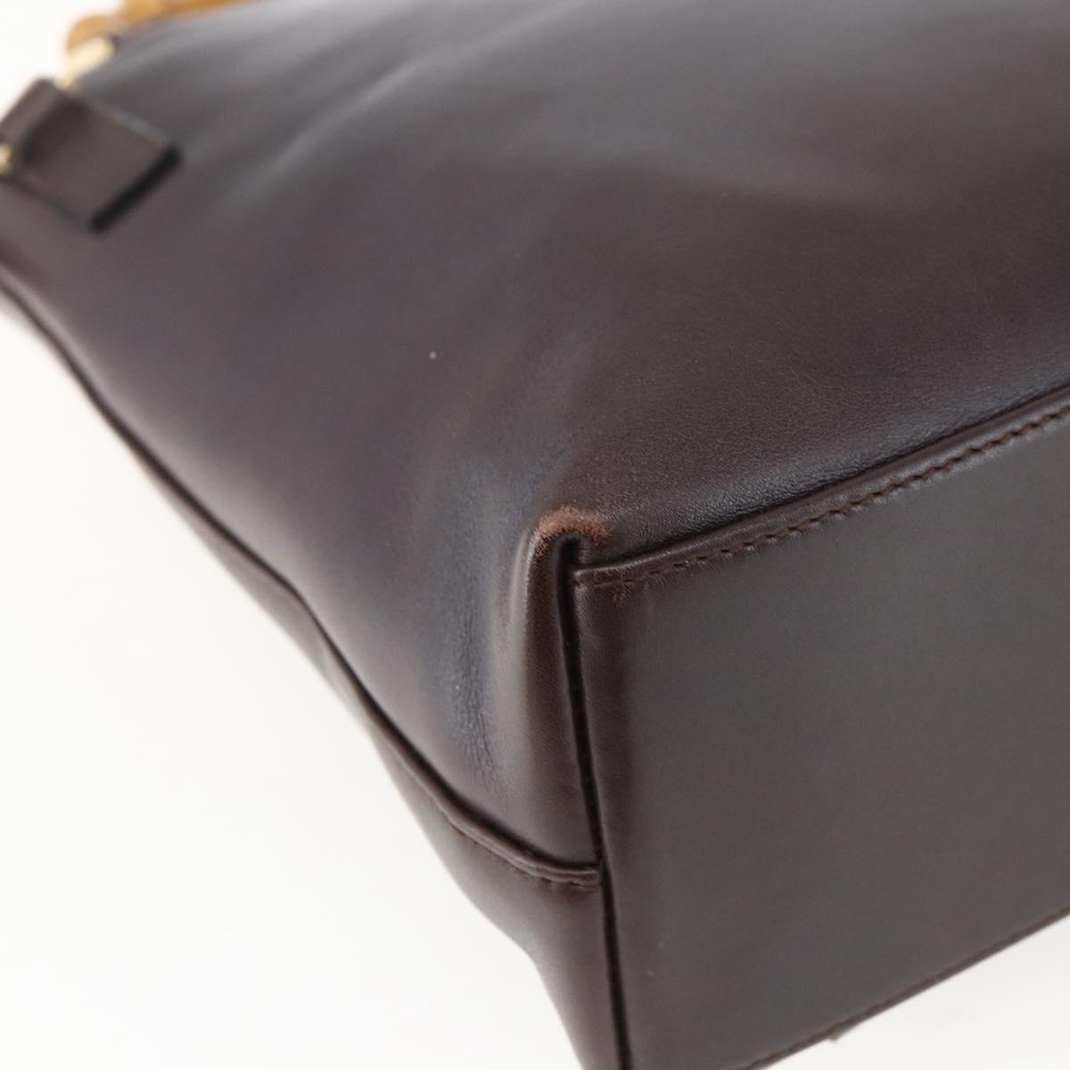 GUCCI Bamboo Hand Bag Leather Dark Brown Gold Auth 173575