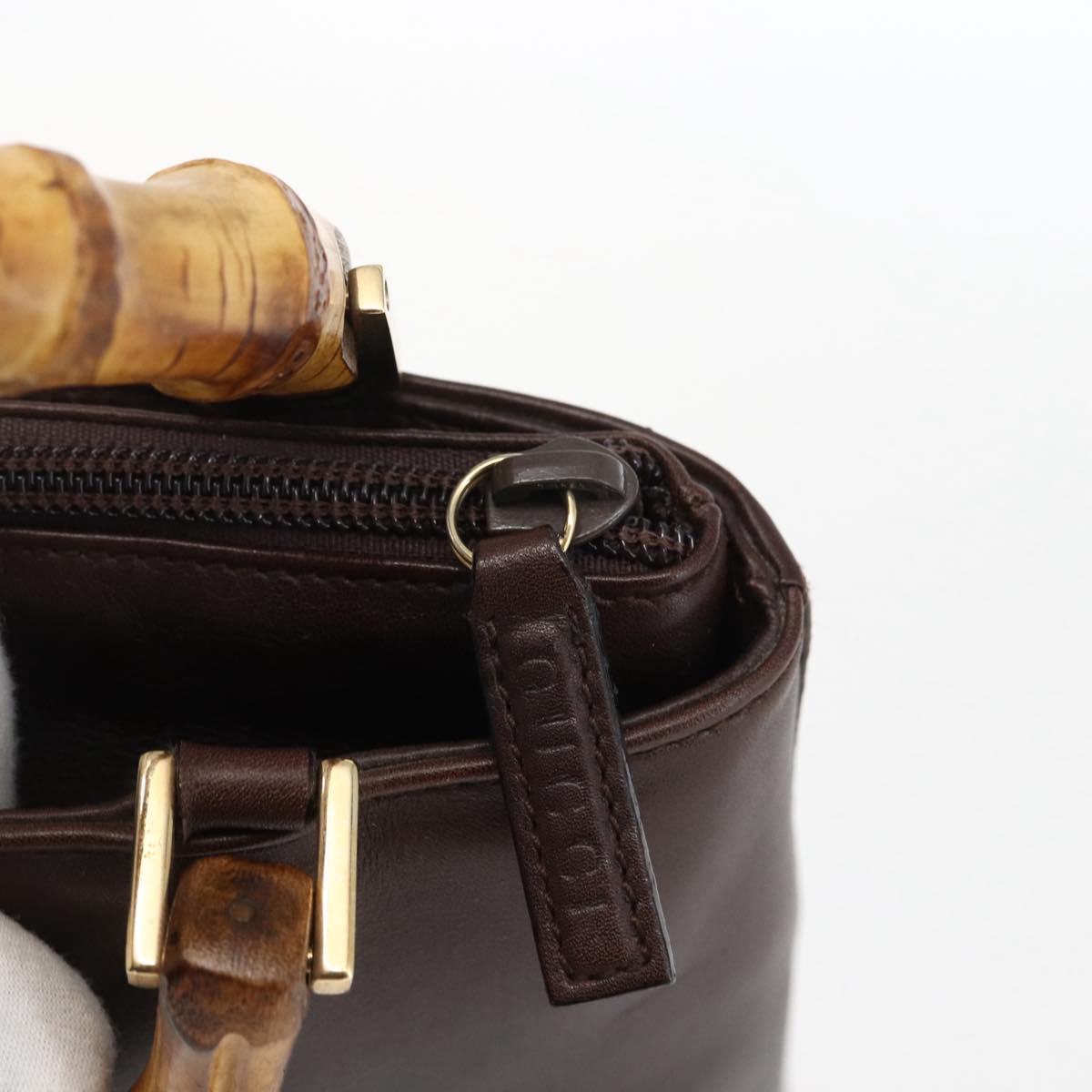 GUCCI Bamboo Hand Bag Leather Dark Brown Gold Auth 173575