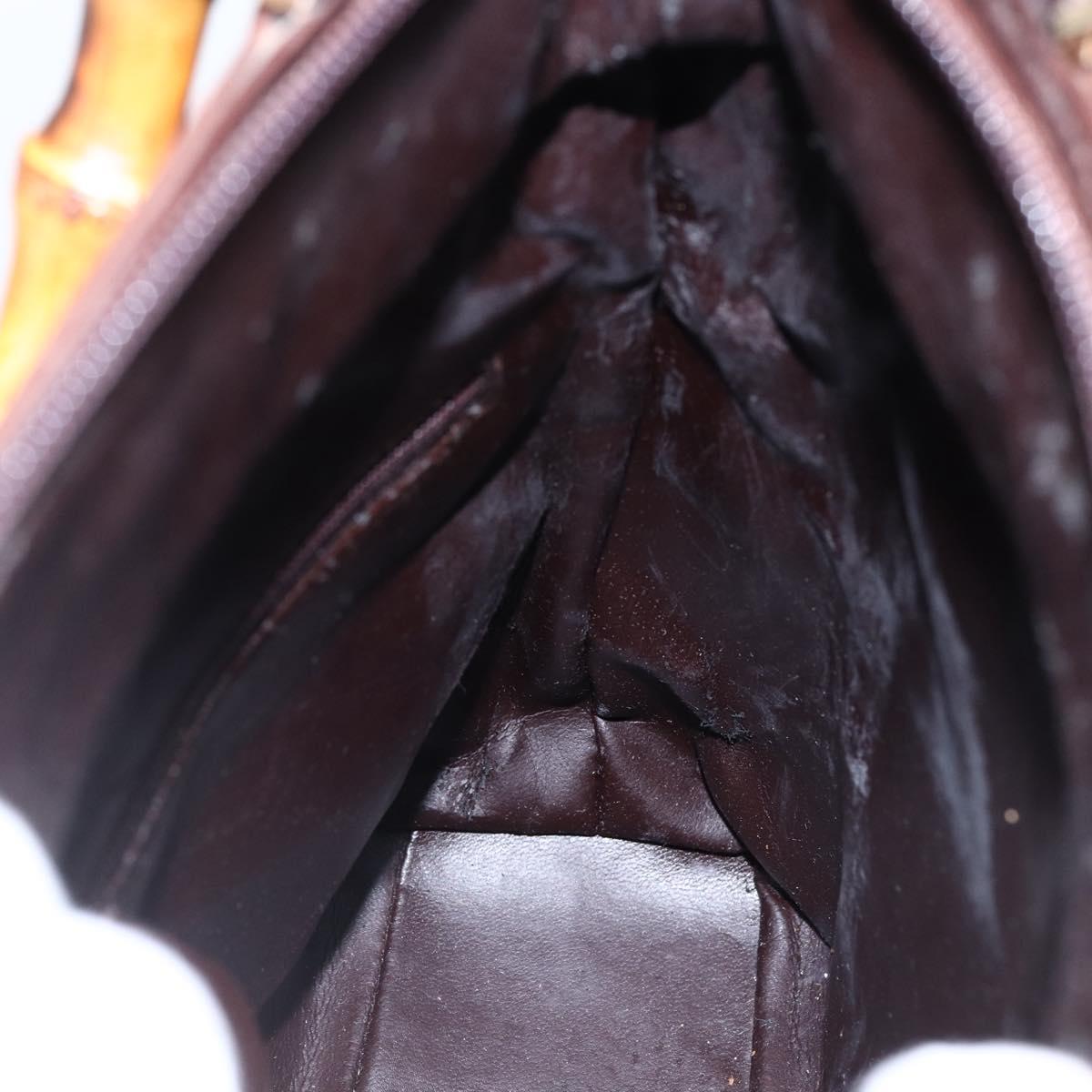 GUCCI Bamboo Hand Bag Leather Dark Brown Gold Auth 173575