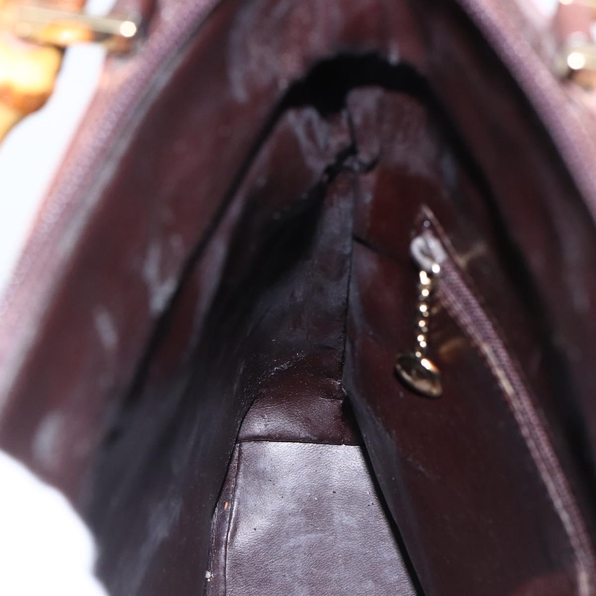 GUCCI Bamboo Hand Bag Leather Dark Brown Gold Auth 173575