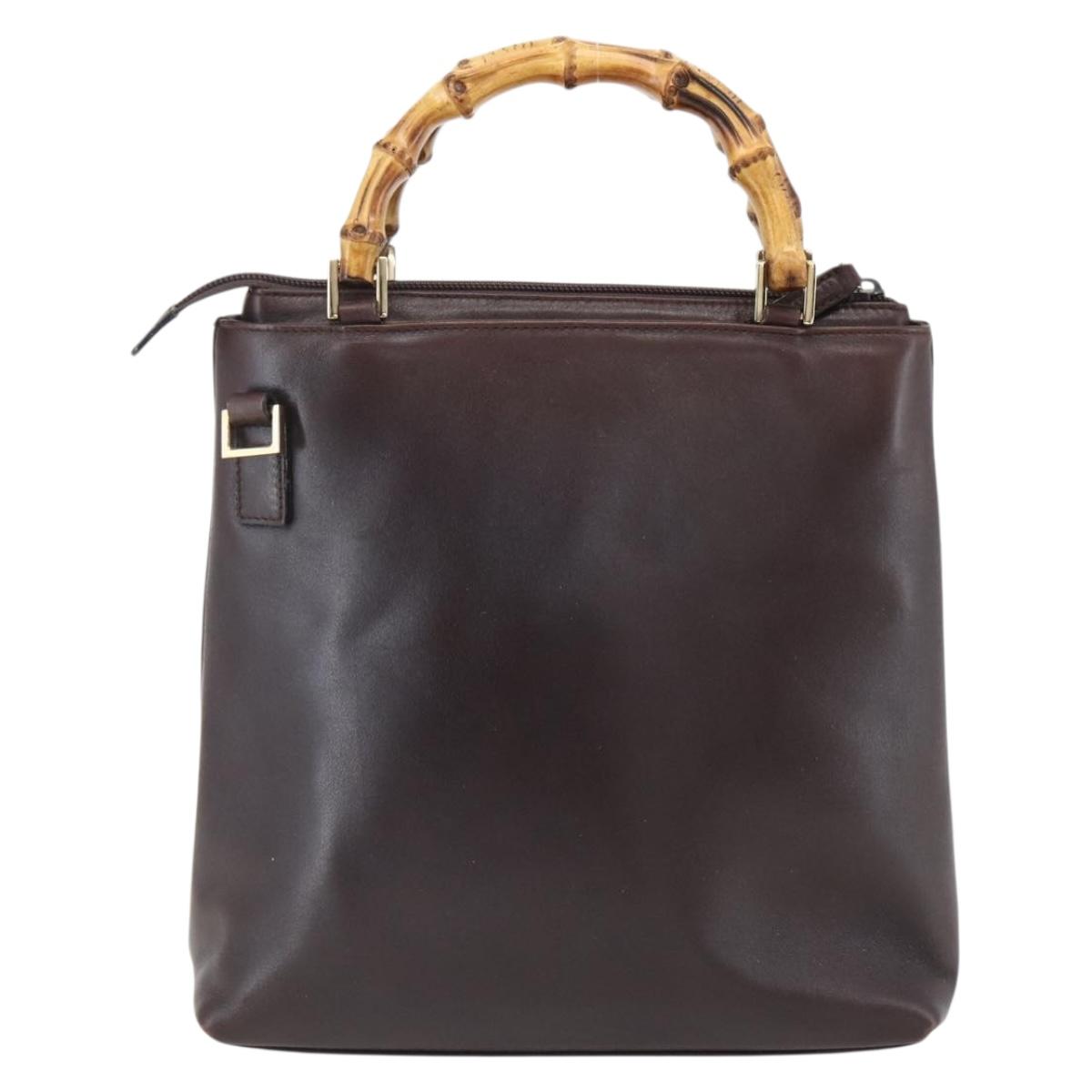 GUCCI Bamboo Hand Bag Leather Dark Brown Gold Auth 173575