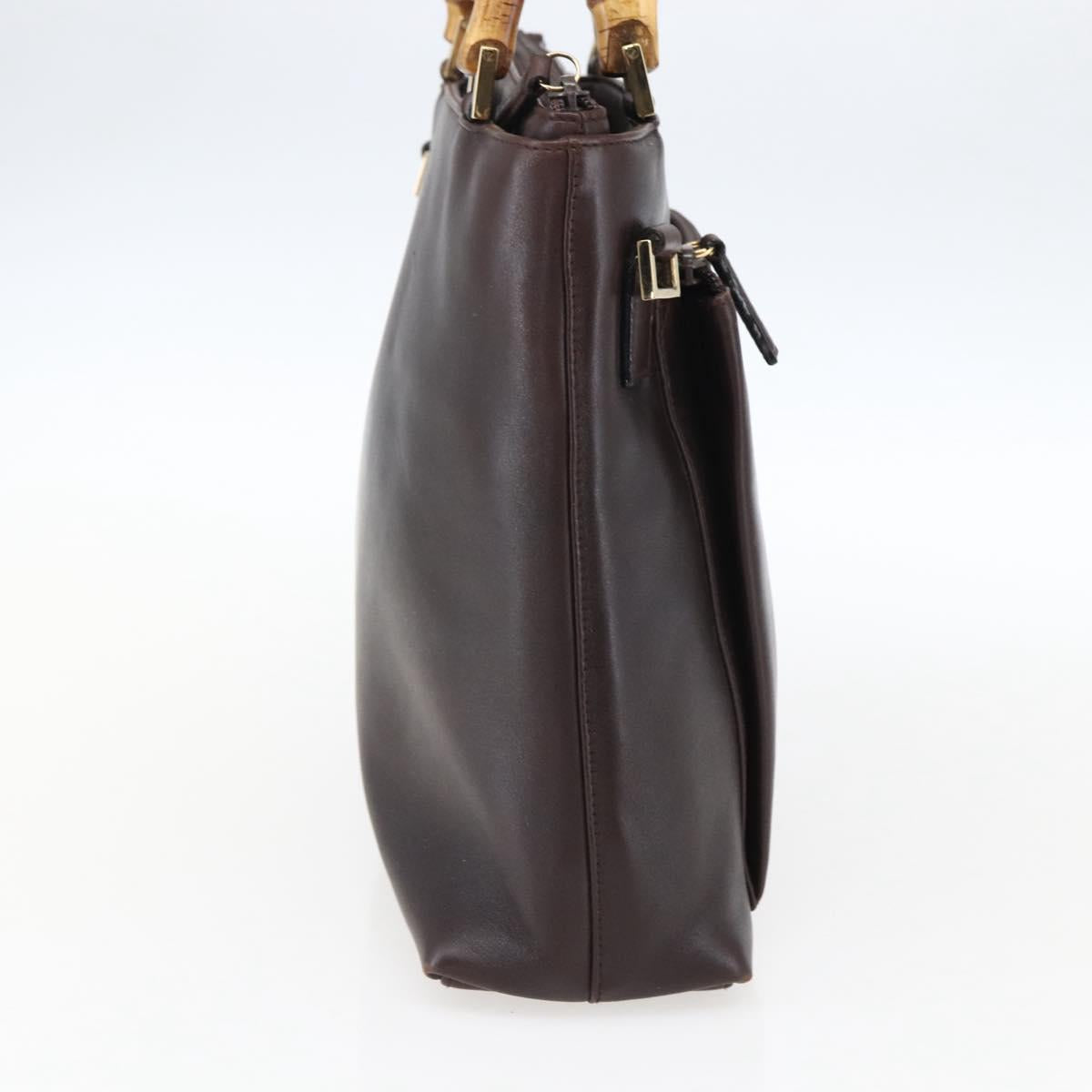 GUCCI Bamboo Hand Bag Leather Dark Brown Gold Auth 173575