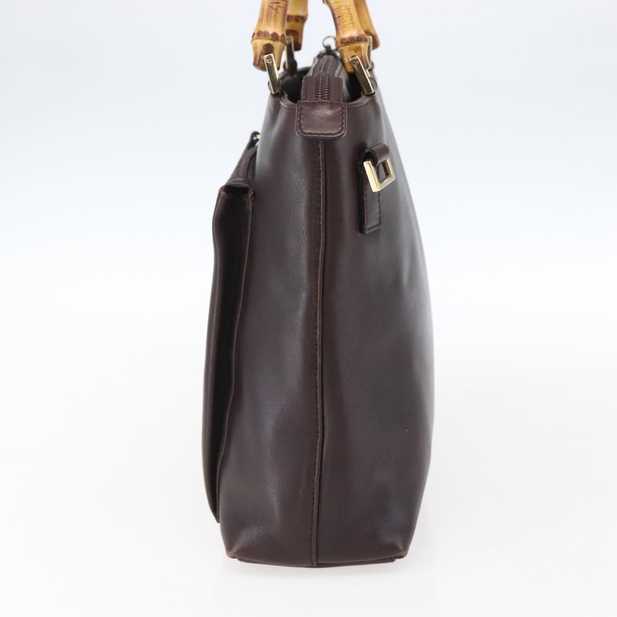 GUCCI Bamboo Hand Bag Leather Dark Brown Gold Auth 173575