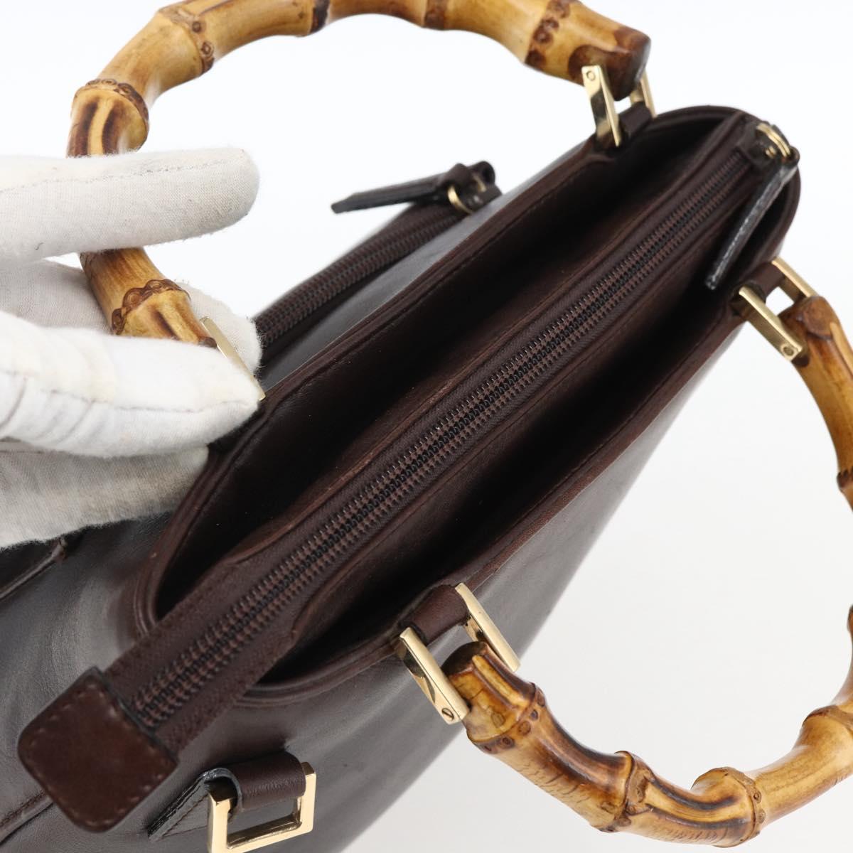 GUCCI Bamboo Hand Bag Leather Dark Brown Gold Auth 173575