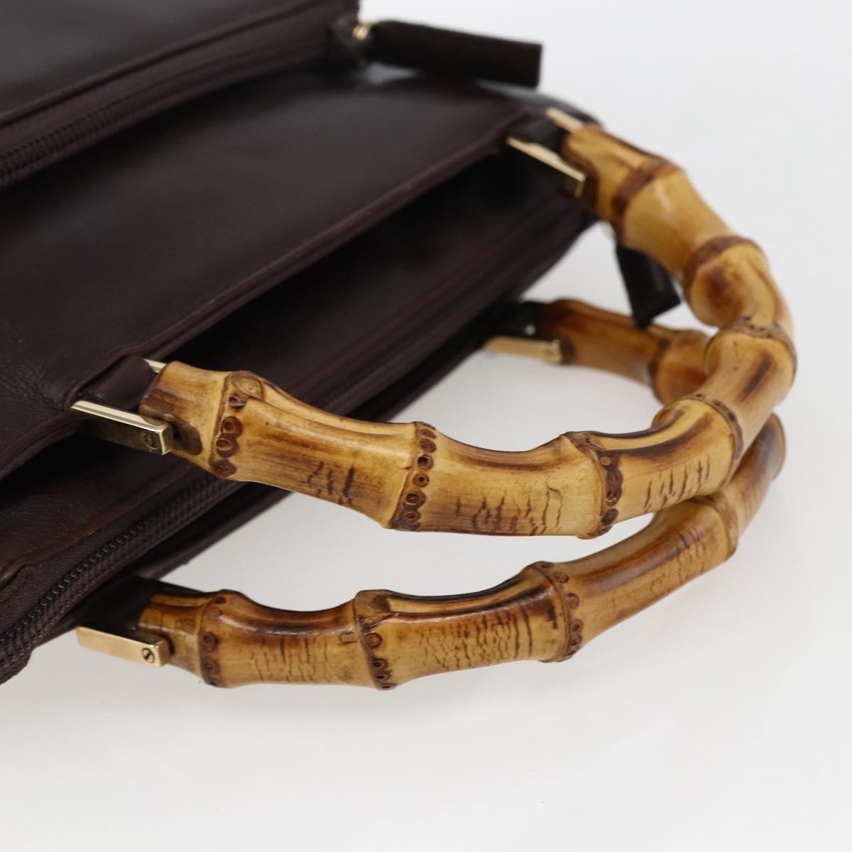 GUCCI Bamboo Hand Bag Leather Dark Brown Gold Auth 173575