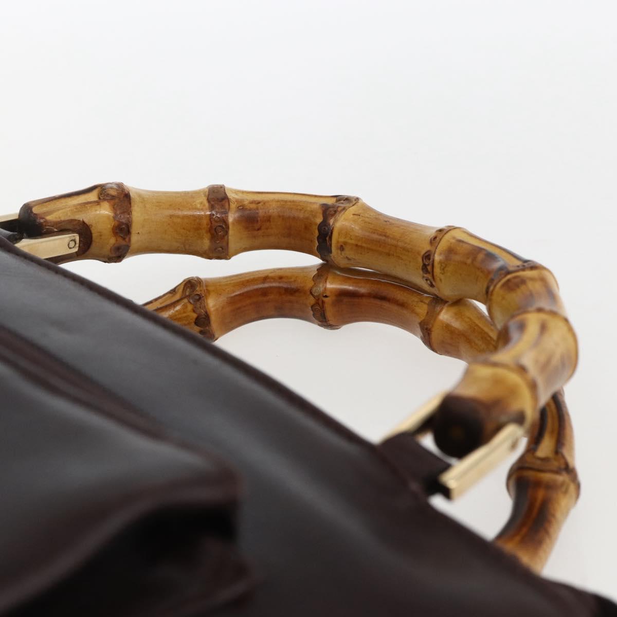 GUCCI Bamboo Hand Bag Leather Dark Brown Gold Auth 173575