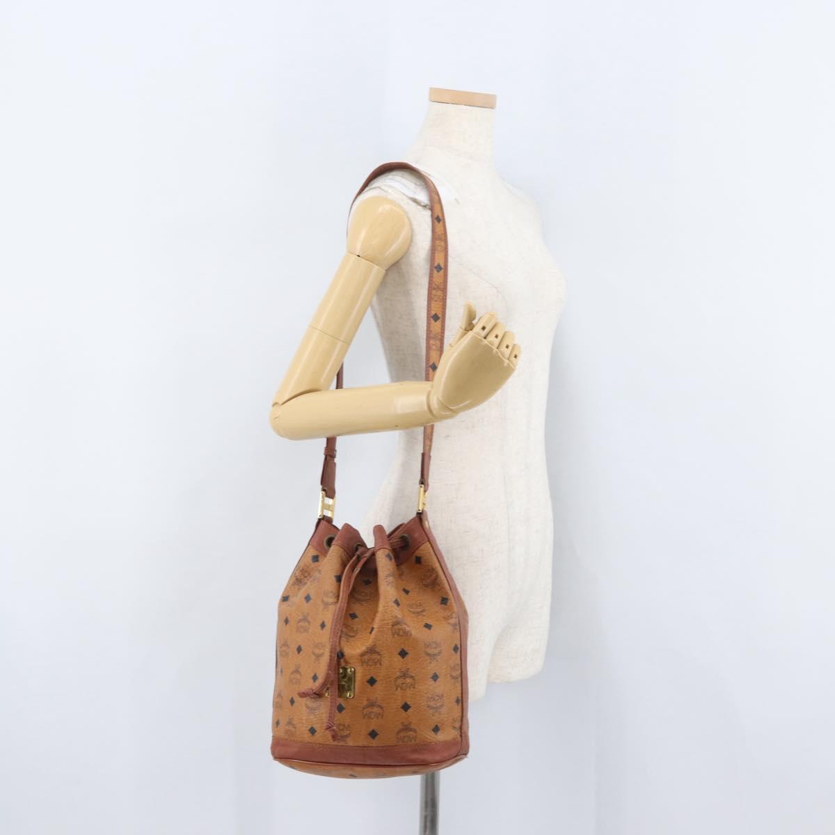 MCM Vicetos Logogram Shoulder Bag PVC Leather Brown Gold Auth 173576