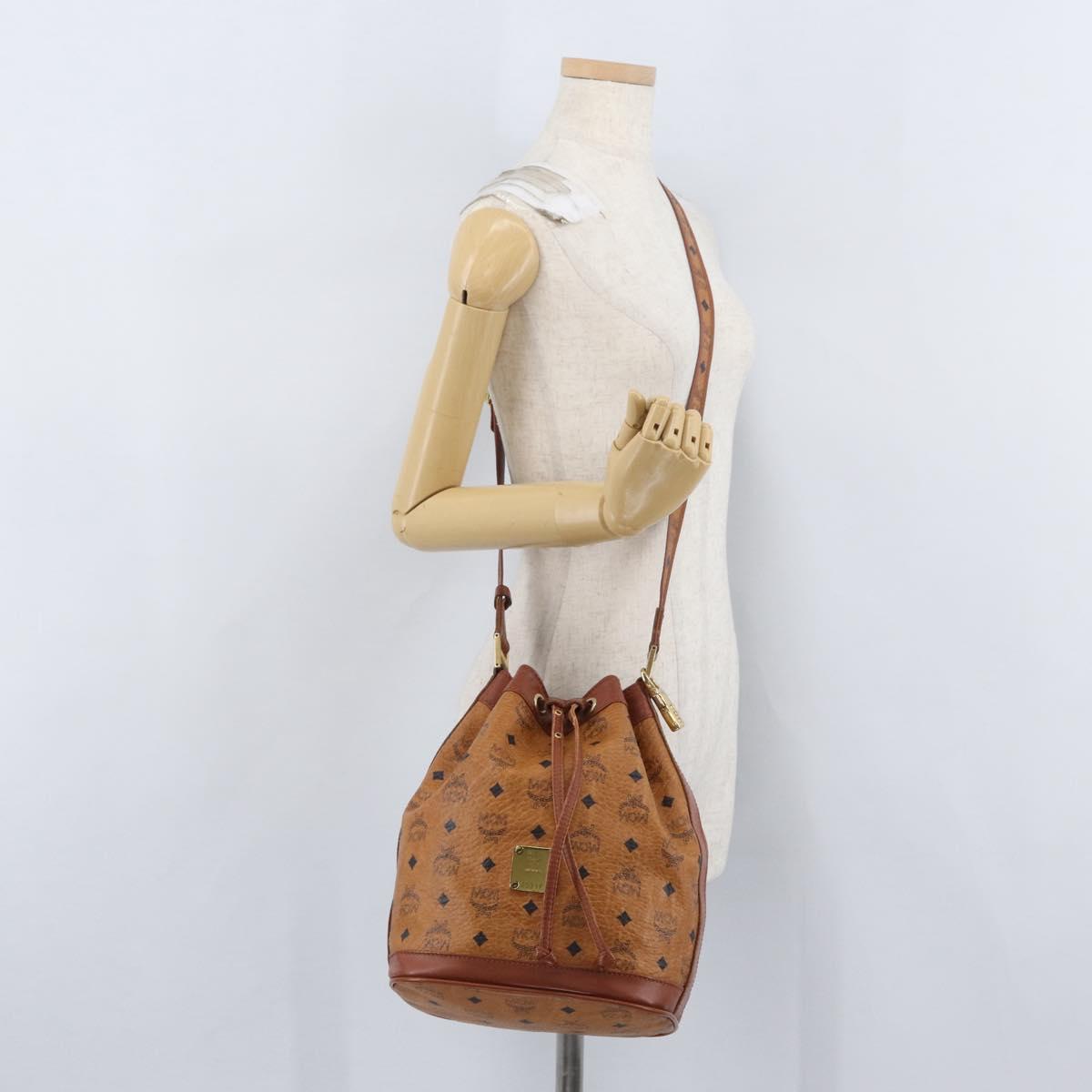 MCM Vicetos Logogram Shoulder Bag PVC Leather Brown Gold Auth 173578