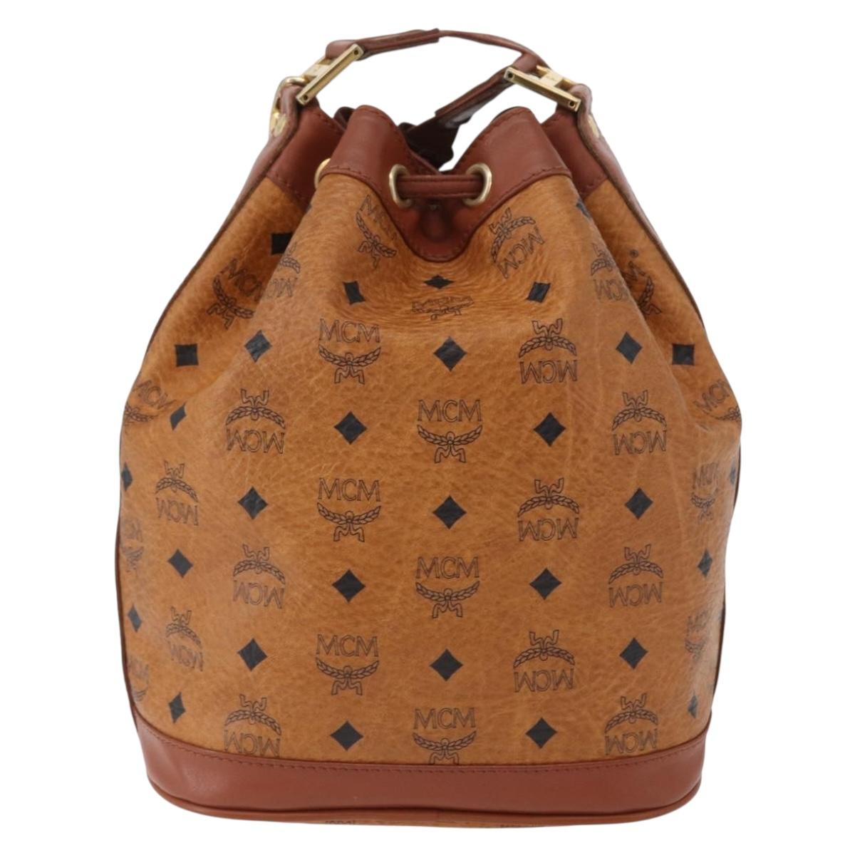 MCM Vicetos Logogram Shoulder Bag PVC Leather Brown Gold Auth 173578