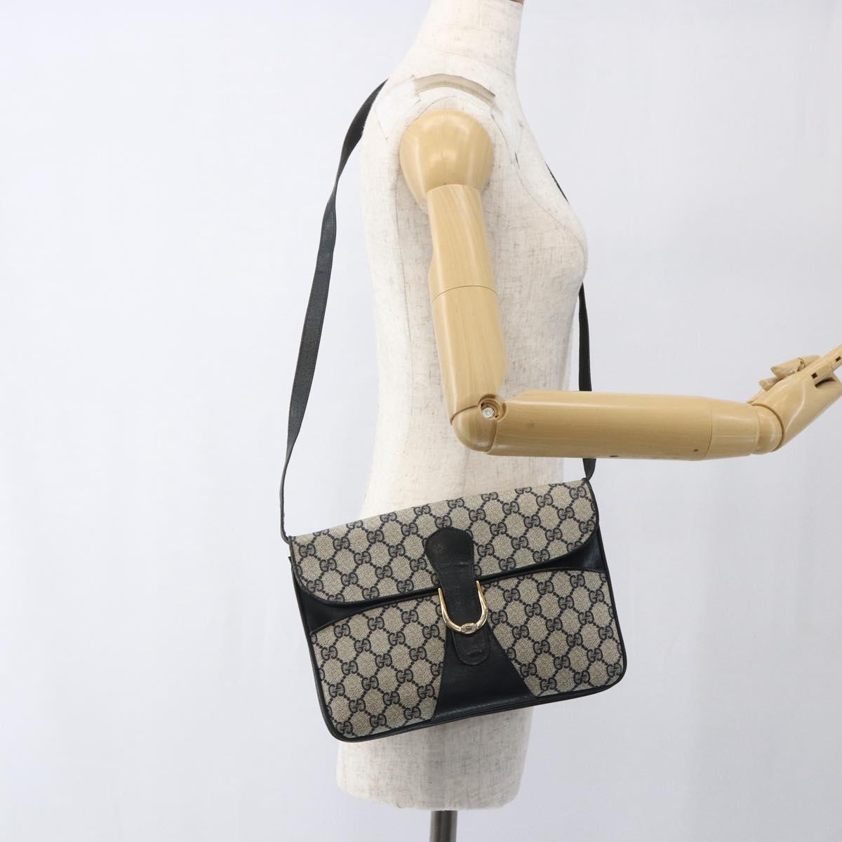 GUCCI GG Supreme Shoulder Bag PVC Navy Gold Auth 173579
