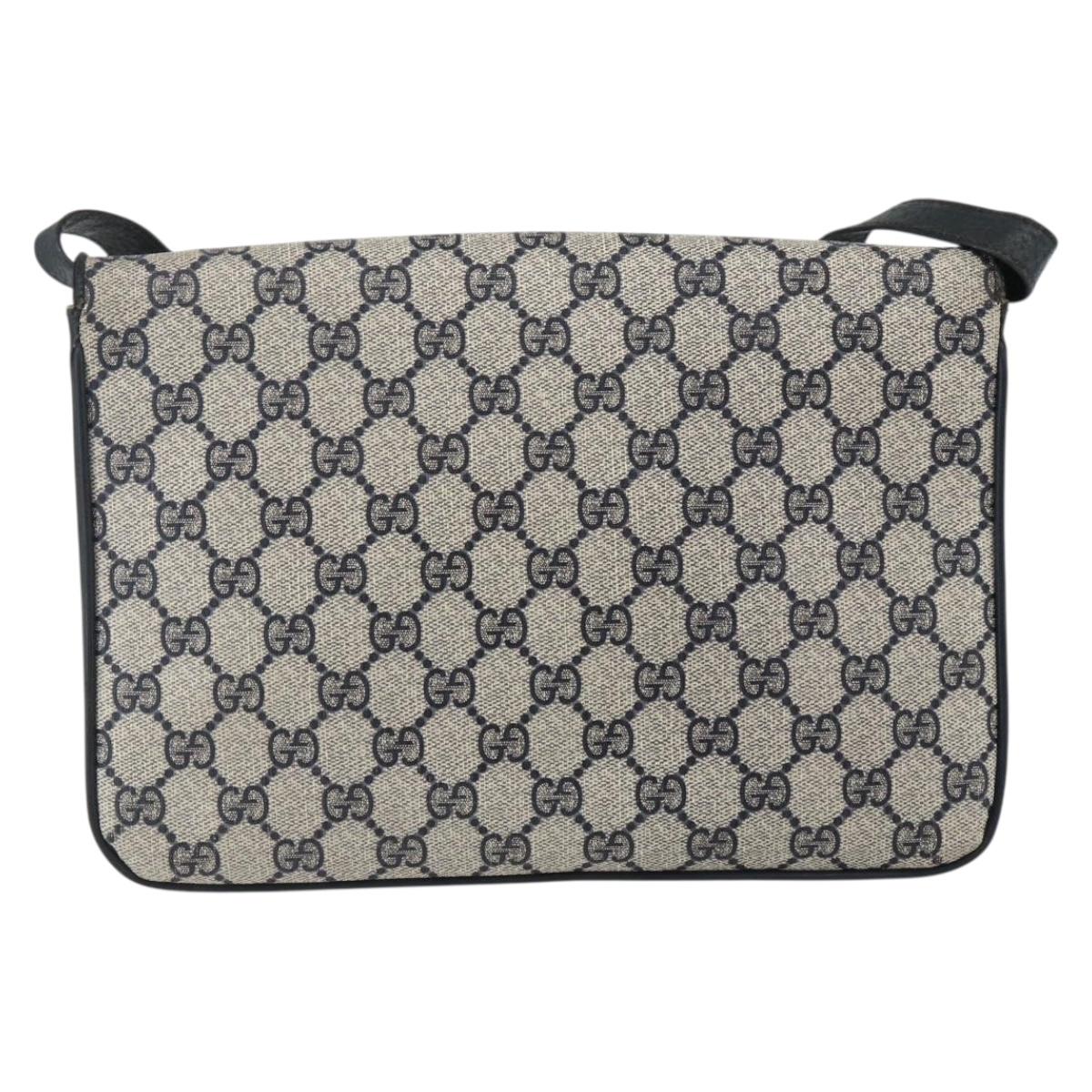 GUCCI GG Supreme Shoulder Bag PVC Navy Gold Auth 173579