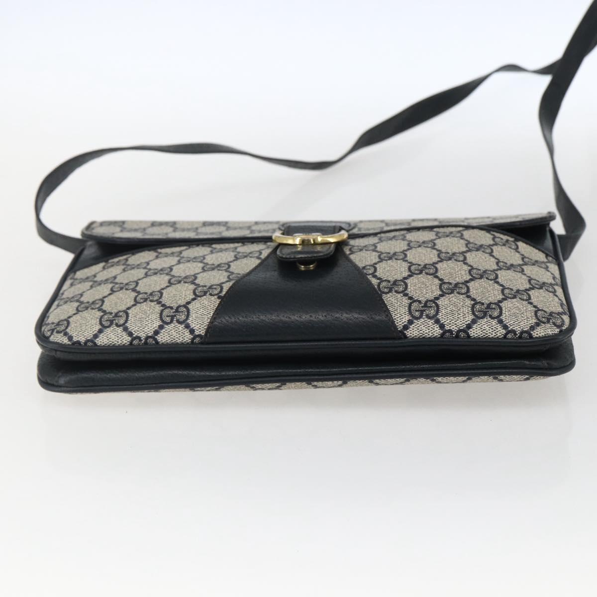 GUCCI GG Supreme Shoulder Bag PVC Navy Gold Auth 173579