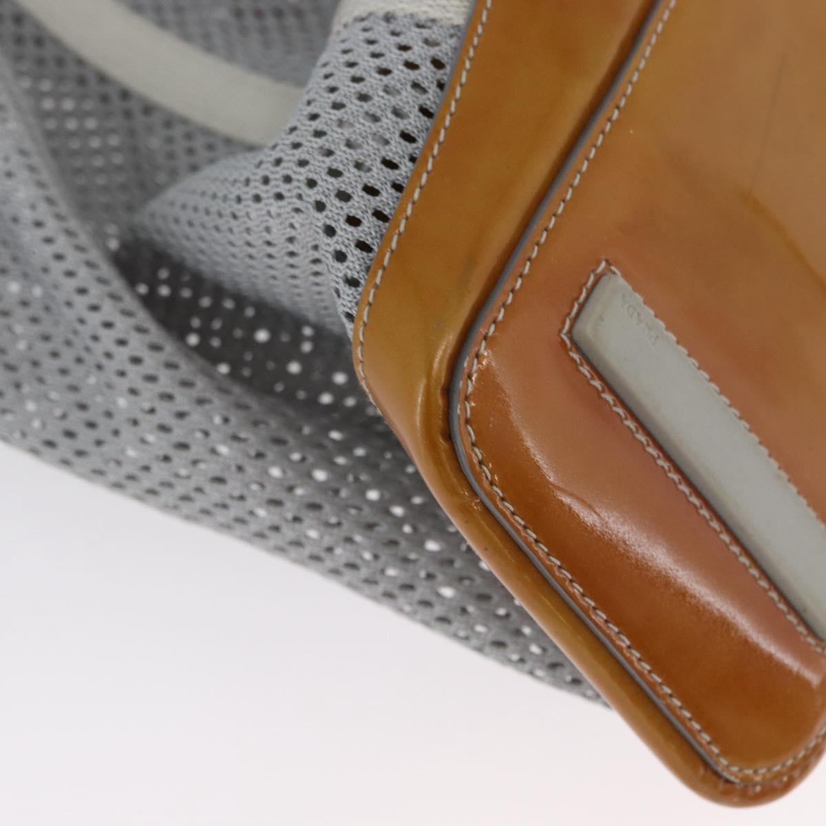 PRADA Mesh Sports Hand Bag Nylon patent leather Gray Silver Auth 173584