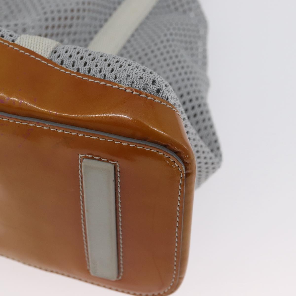 PRADA Mesh Sports Hand Bag Nylon patent leather Gray Silver Auth 173584