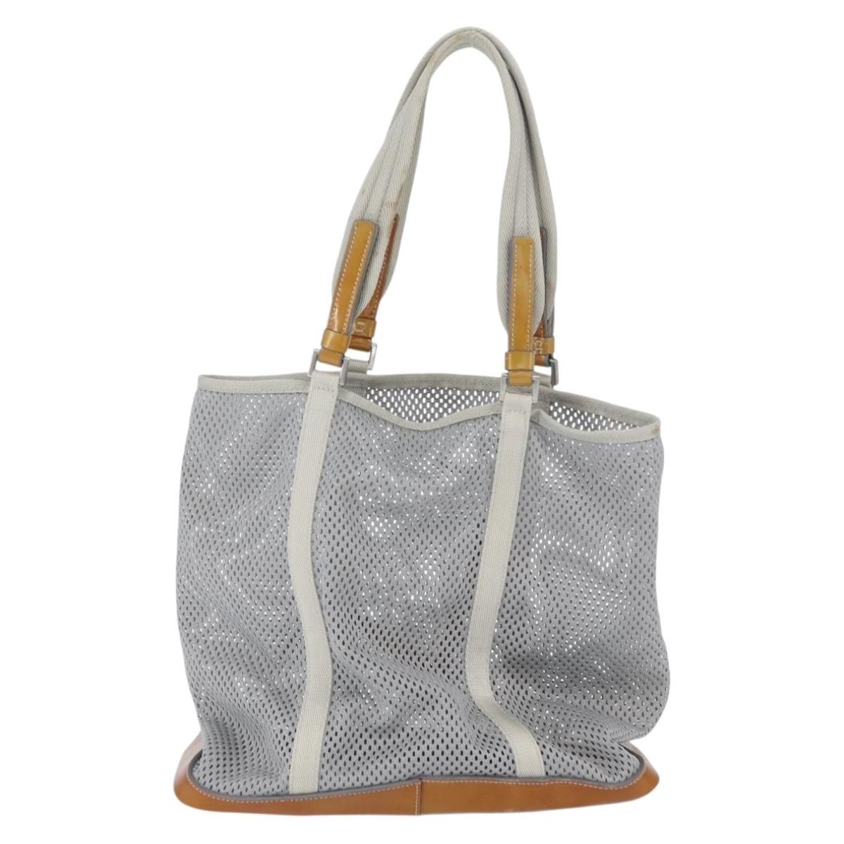 PRADA Mesh Sports Hand Bag Nylon patent leather Gray Silver Auth 173584