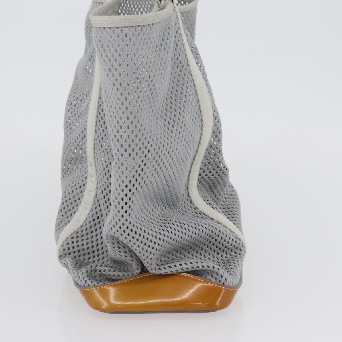 PRADA Mesh Sports Hand Bag Nylon patent leather Gray Silver Auth 173584