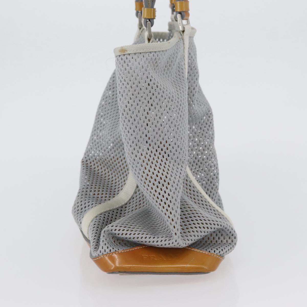 PRADA Mesh Sports Hand Bag Nylon patent leather Gray Silver Auth 173584