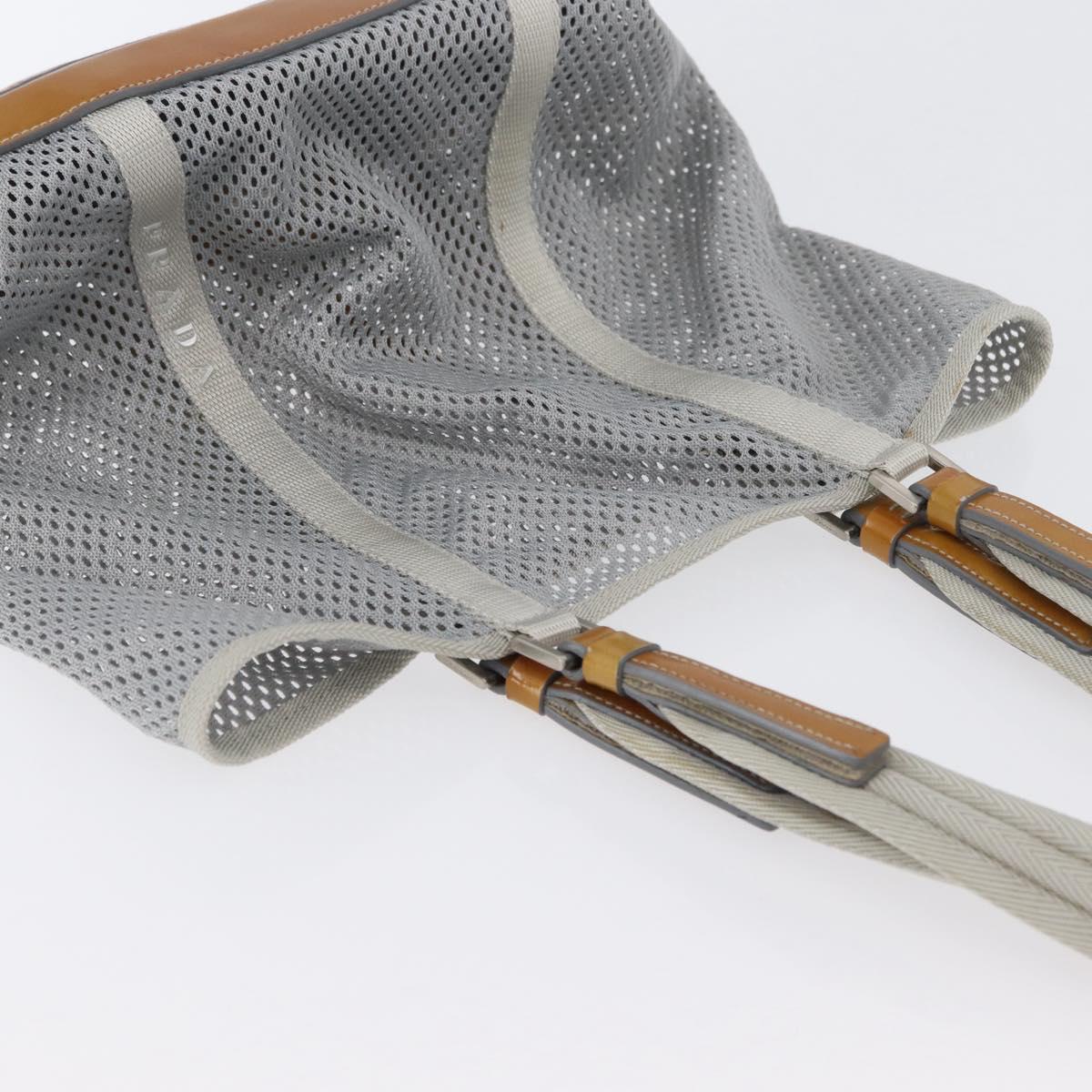 PRADA Mesh Sports Hand Bag Nylon patent leather Gray Silver Auth 173584