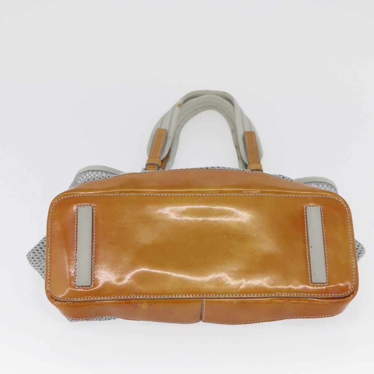 PRADA Mesh Sports Hand Bag Nylon patent leather Gray Silver Auth 173584