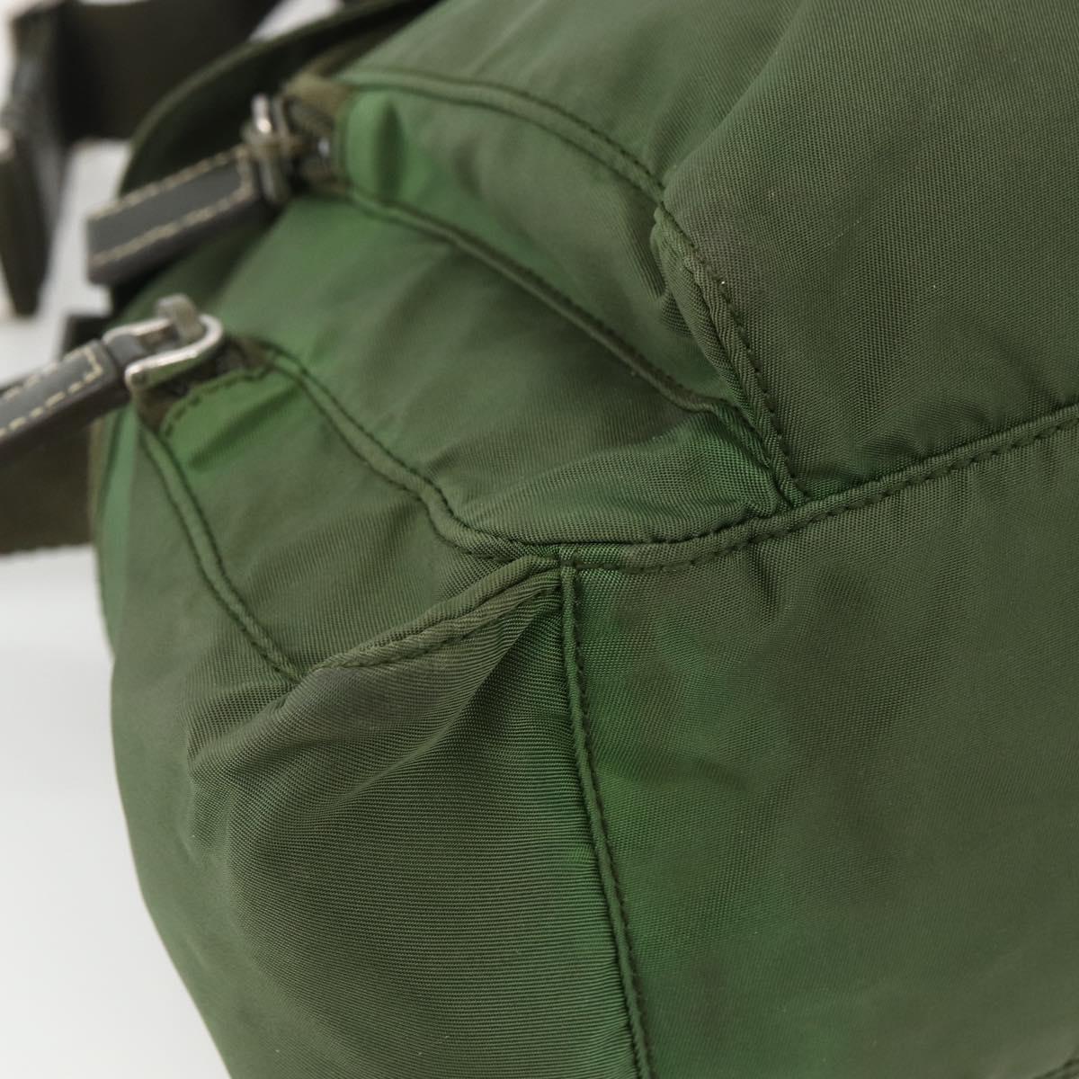 PRADA Shoulder Bag Nylon Khaki Silver Auth 173585