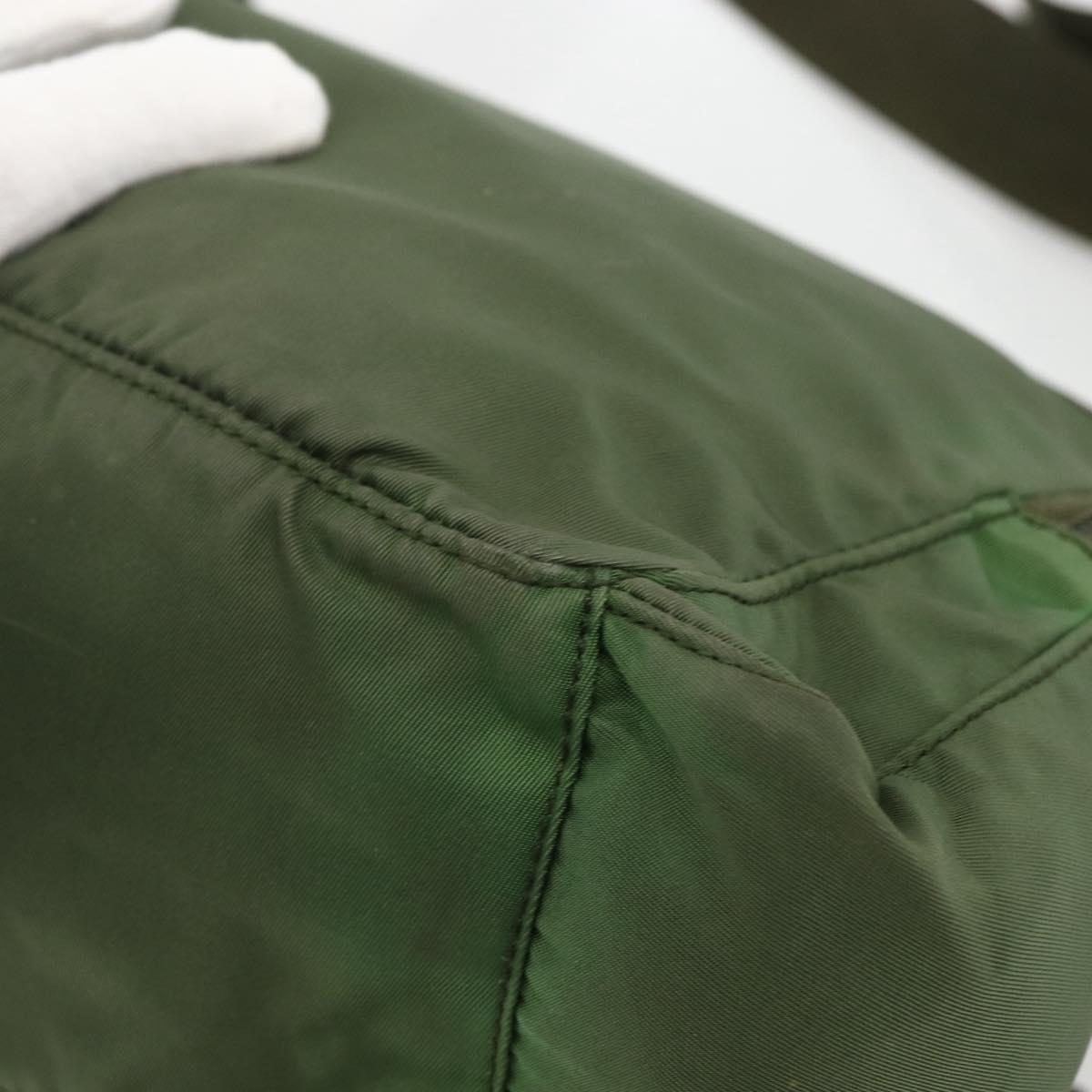 PRADA Shoulder Bag Nylon Khaki Silver Auth 173585