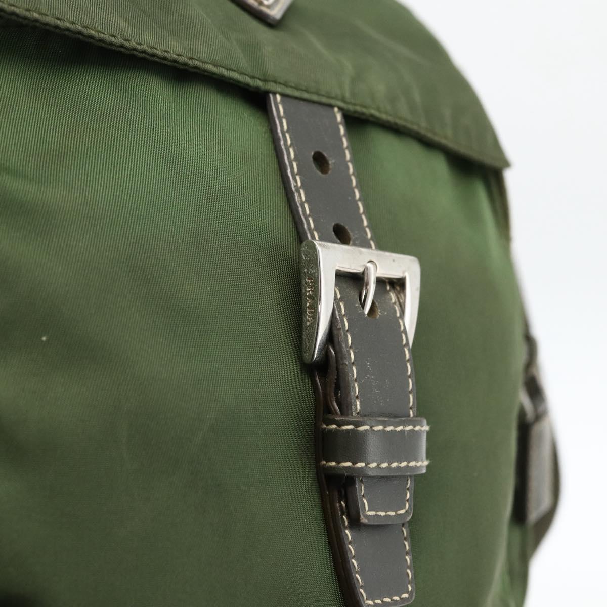 PRADA Shoulder Bag Nylon Khaki Silver Auth 173585