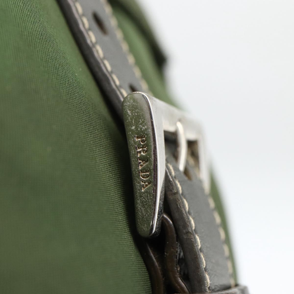 PRADA Shoulder Bag Nylon Khaki Silver Auth 173585