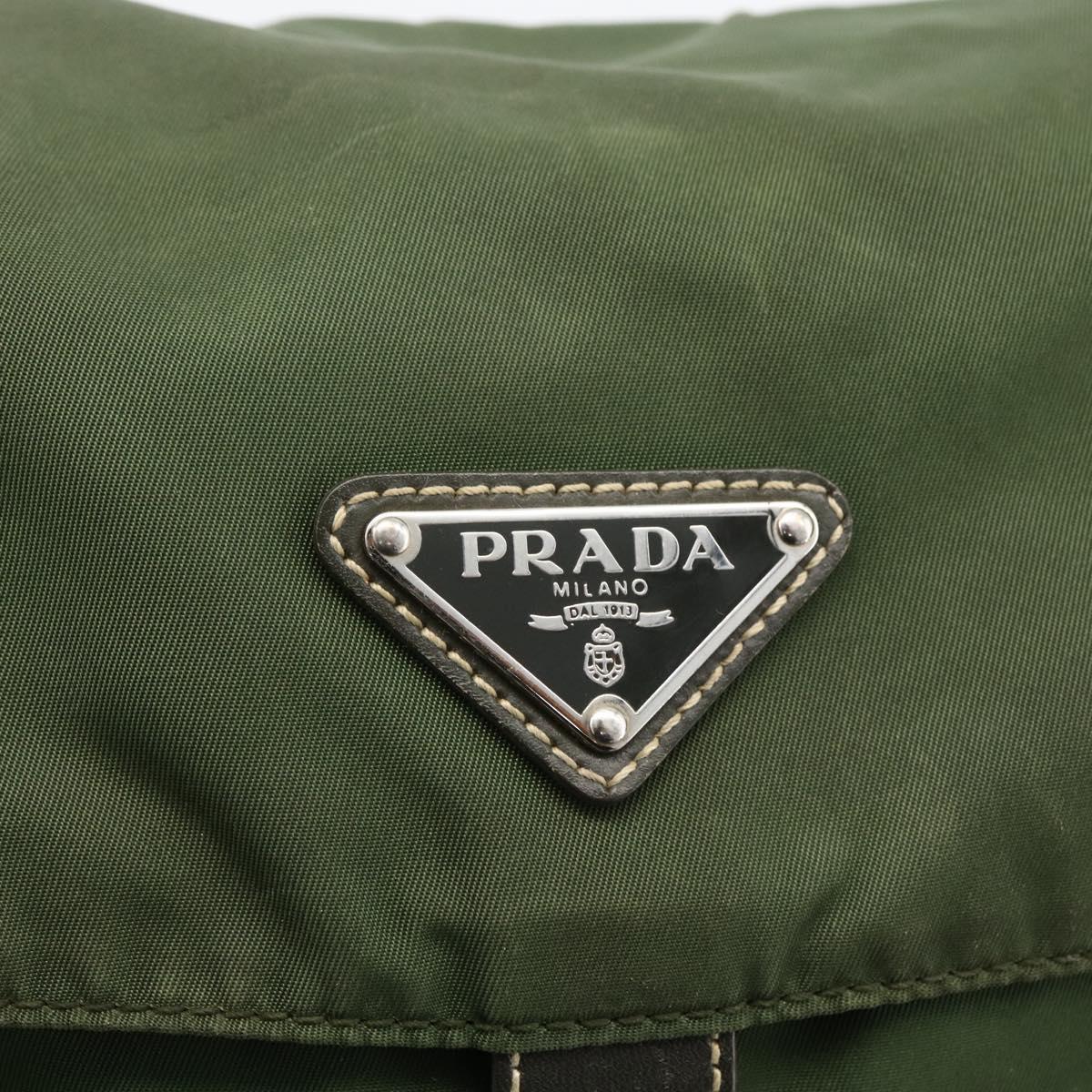 PRADA Shoulder Bag Nylon Khaki Silver Auth 173585