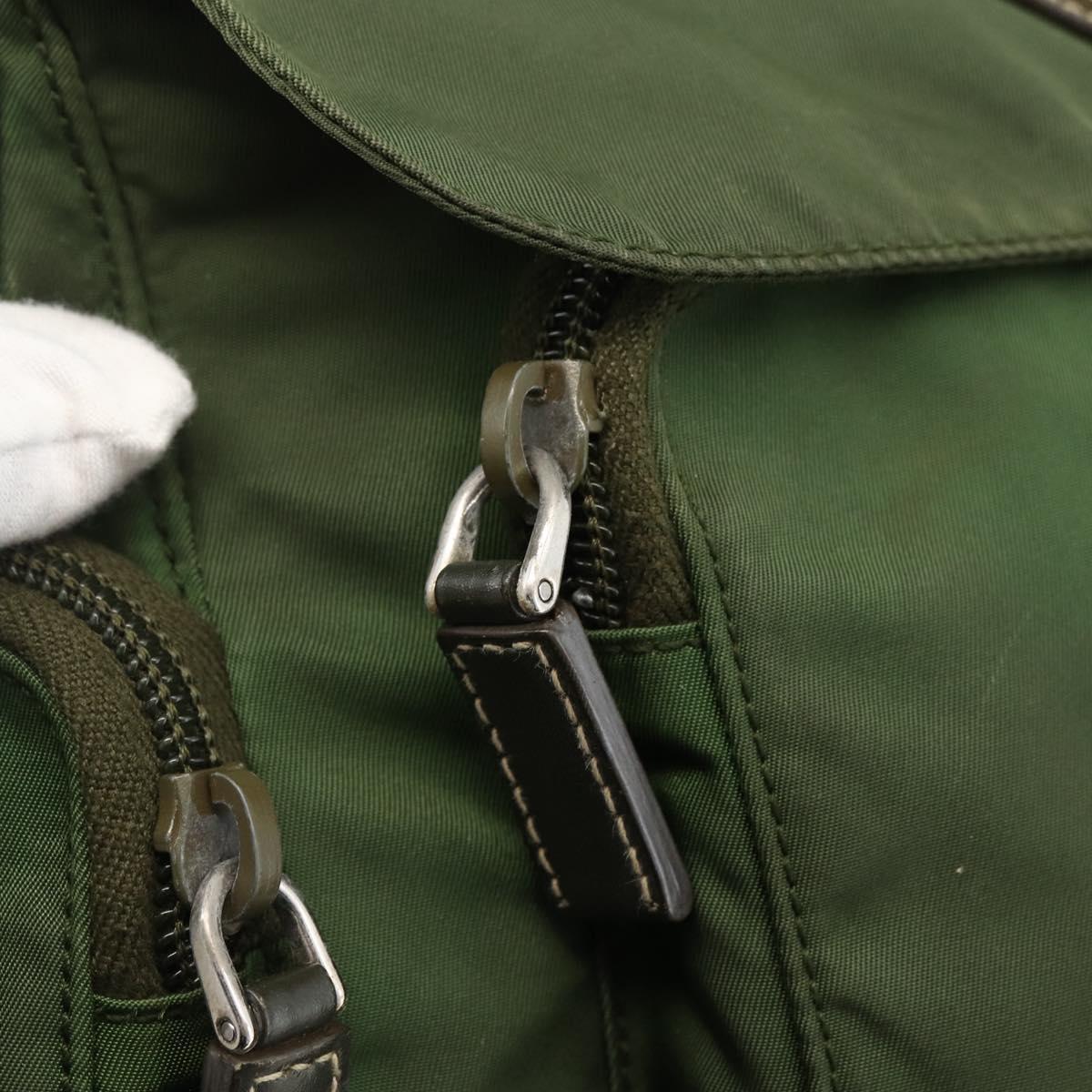 PRADA Shoulder Bag Nylon Khaki Silver Auth 173585