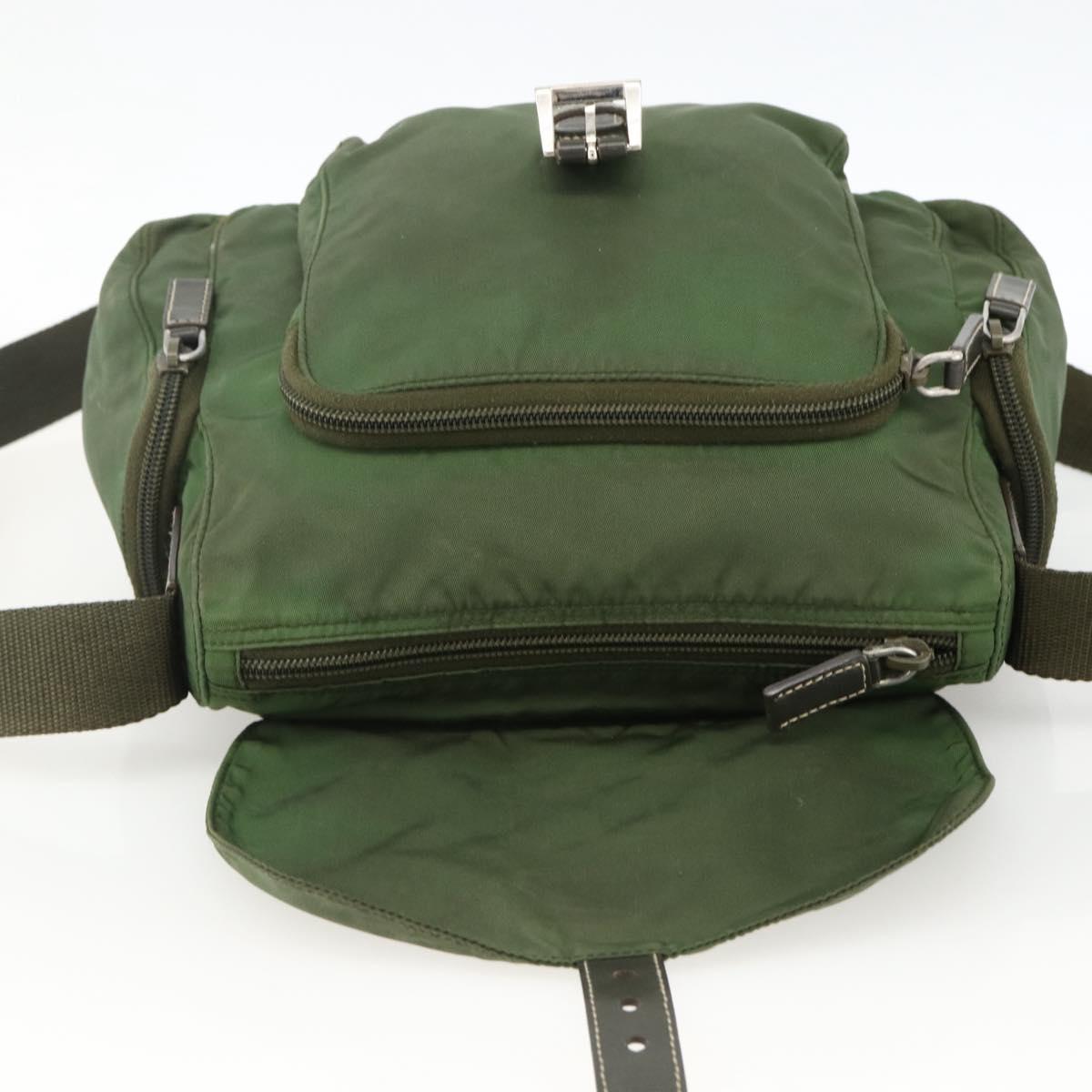 PRADA Shoulder Bag Nylon Khaki Silver Auth 173585