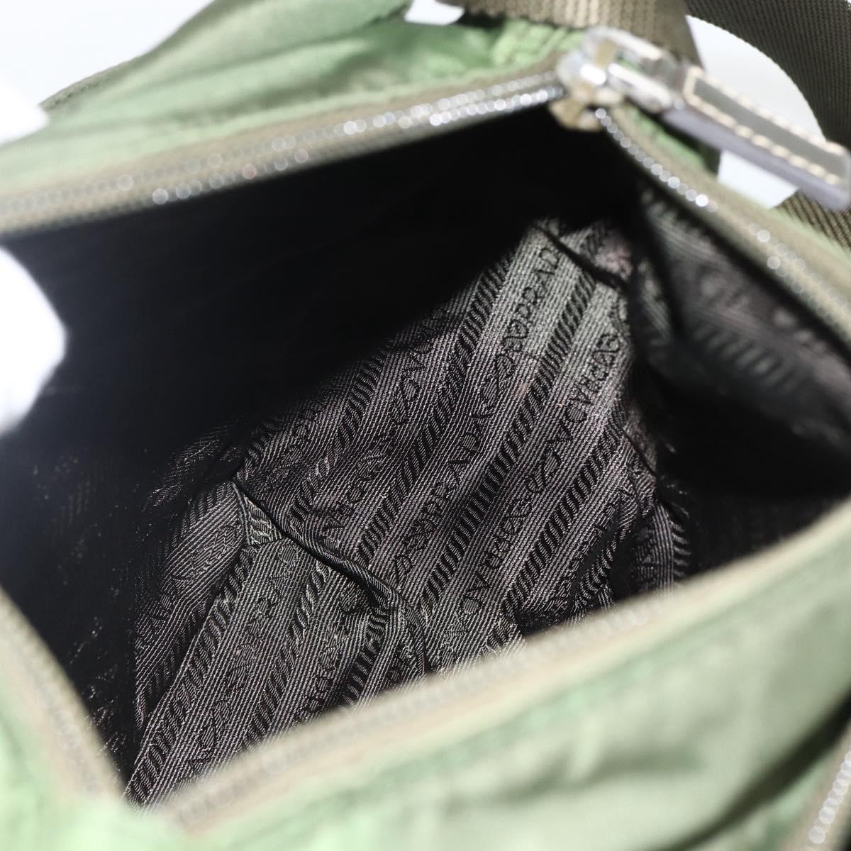 PRADA Shoulder Bag Nylon Khaki Silver Auth 173585