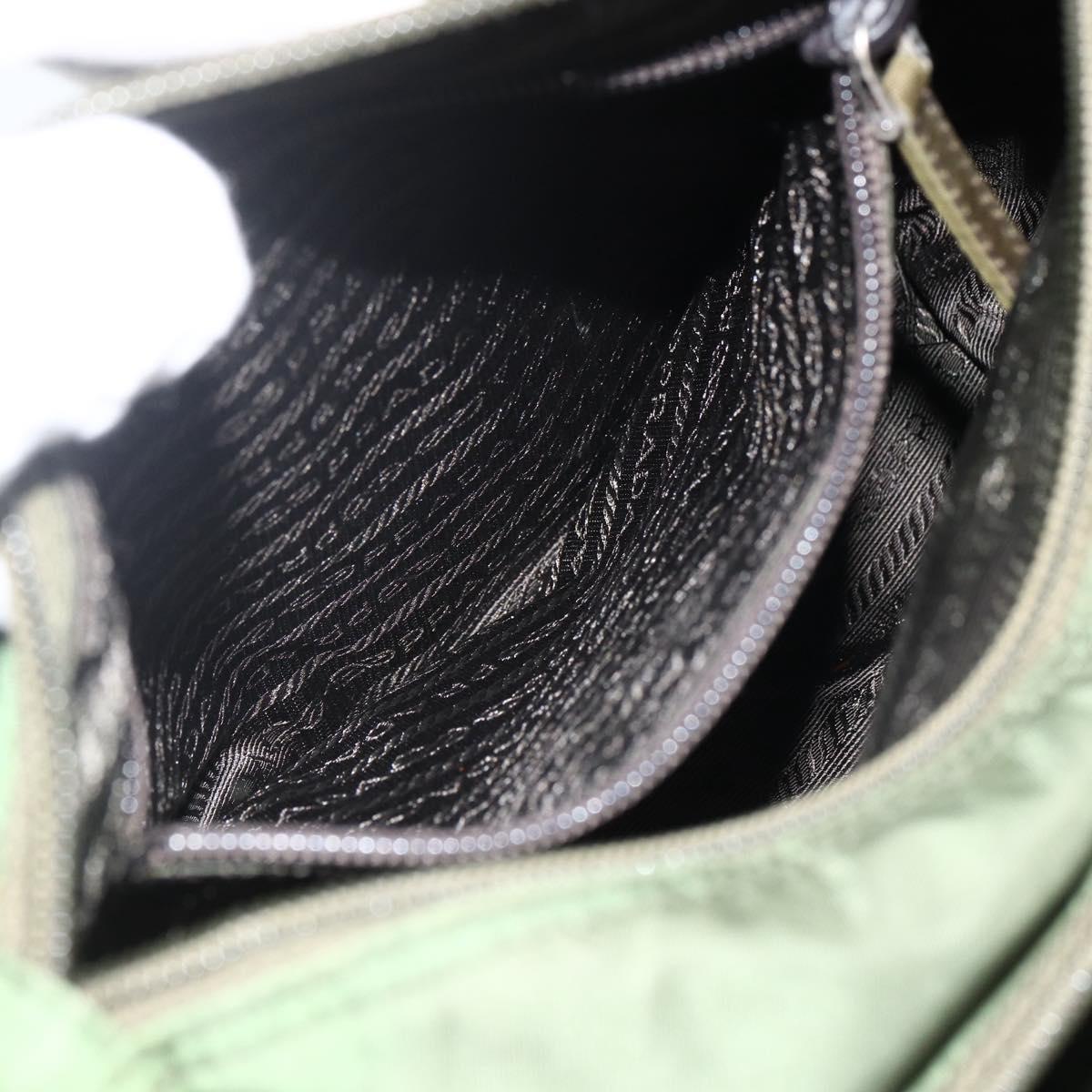 PRADA Shoulder Bag Nylon Khaki Silver Auth 173585