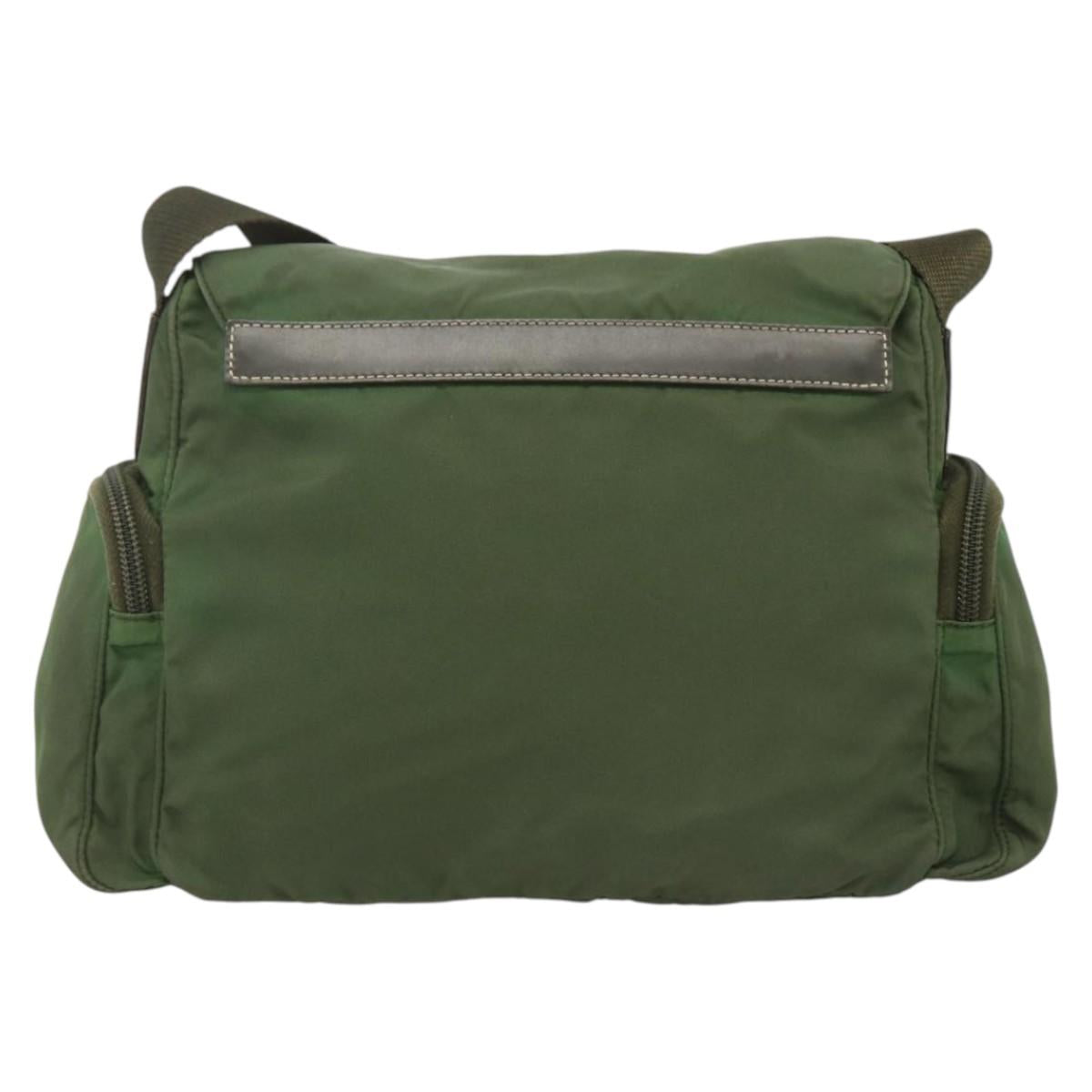 PRADA Shoulder Bag Nylon Khaki Silver Auth 173585