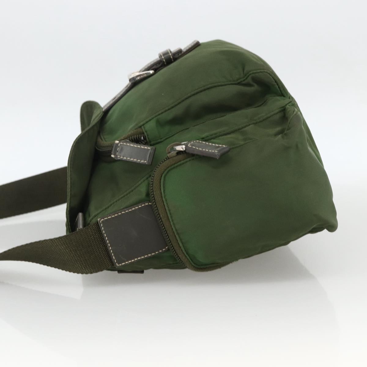 PRADA Shoulder Bag Nylon Khaki Silver Auth 173585