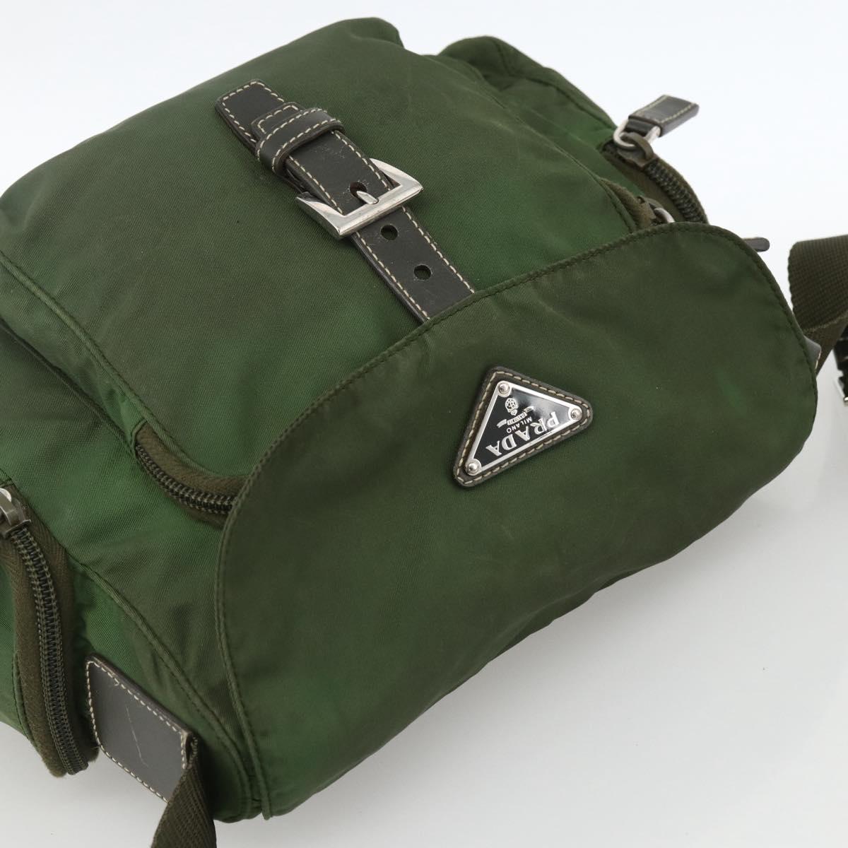 PRADA Shoulder Bag Nylon Khaki Silver Auth 173585