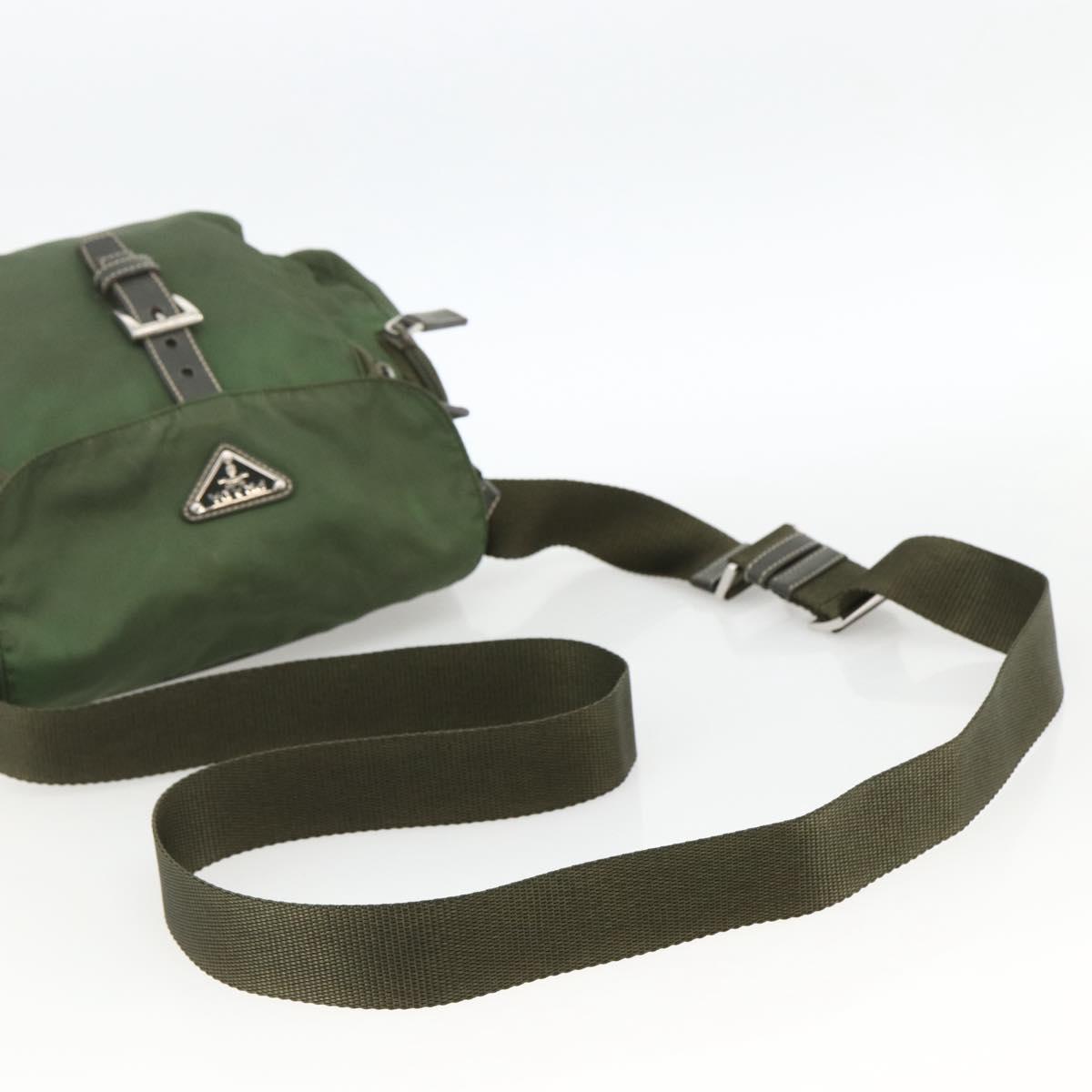PRADA Shoulder Bag Nylon Khaki Silver Auth 173585