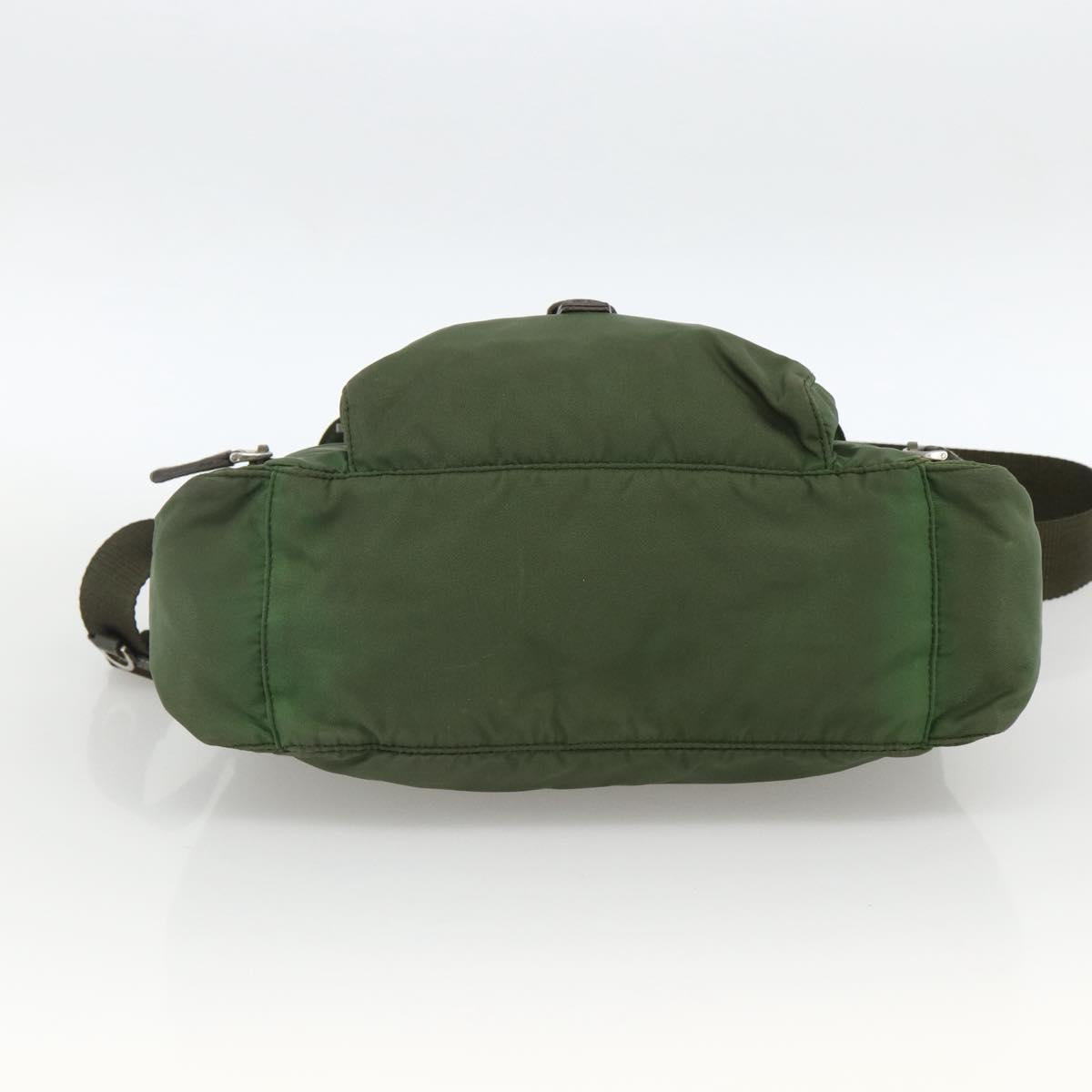 PRADA Shoulder Bag Nylon Khaki Silver Auth 173585