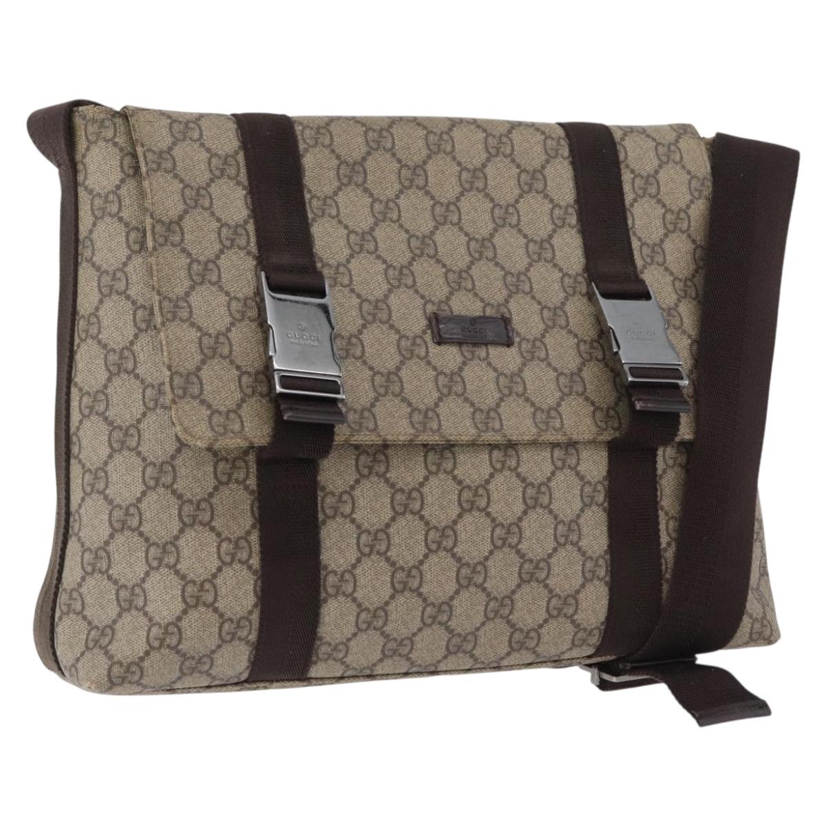 GUCCI GG Supreme Shoulder Bag PVC Leather Beige Silver 122373 Auth 173598